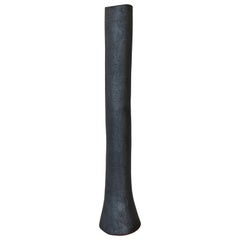 Tall, Tubular Metallic Black Ceramic Stoneware Vase, 21 1/8 Inches, Hand Built