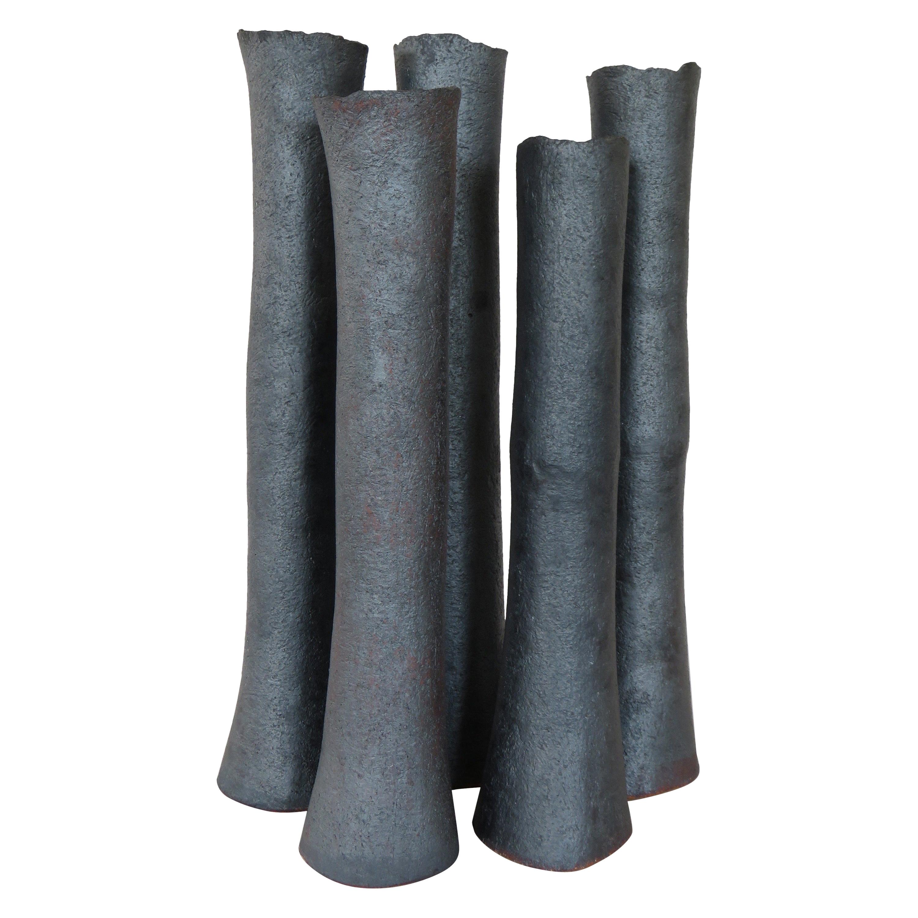 Tubular Metallic Black Stoneware Vase, 20 3/4 Inches Tall 3