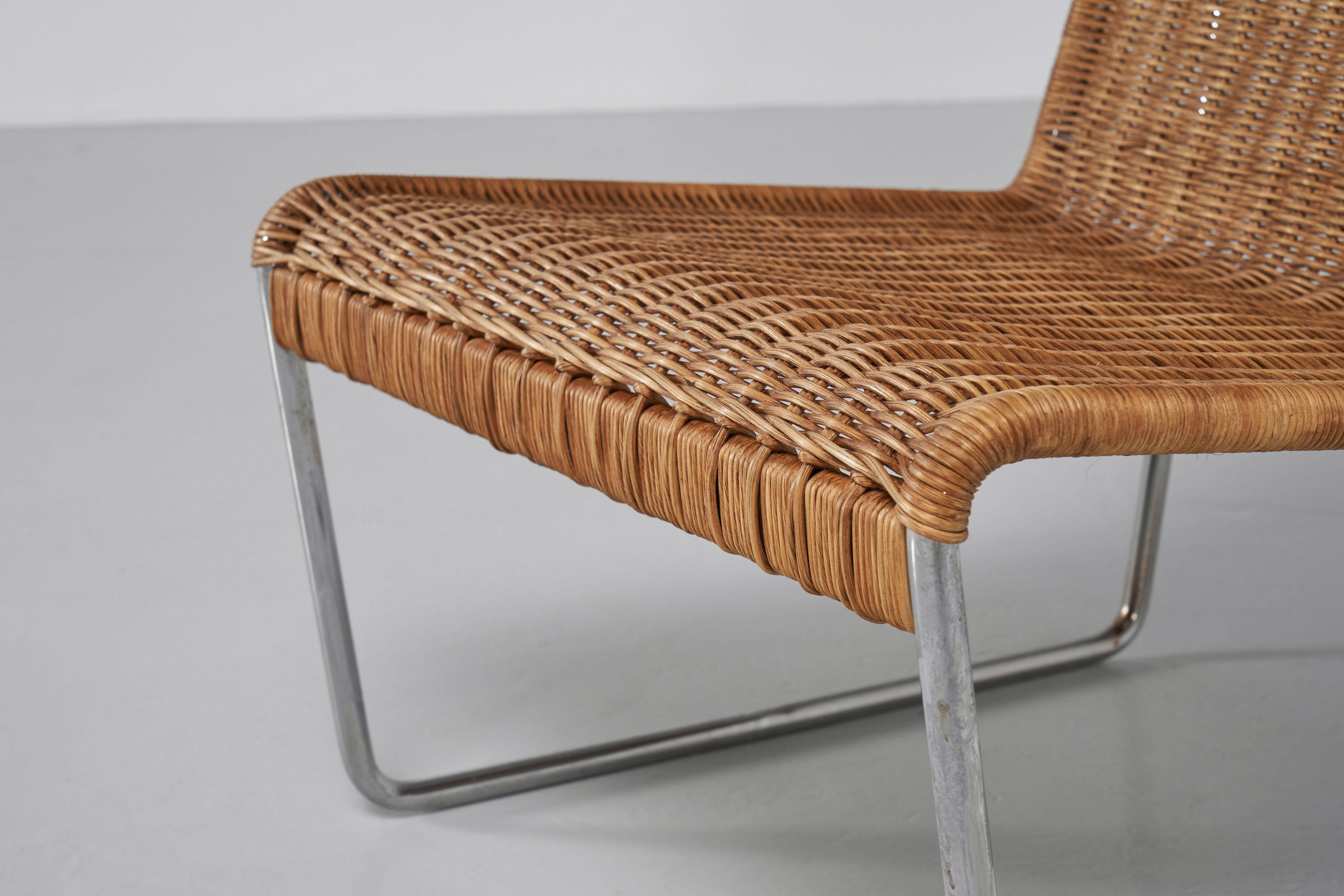 Rattan Tubular modernist lounge chair Germany 1960s For Sale