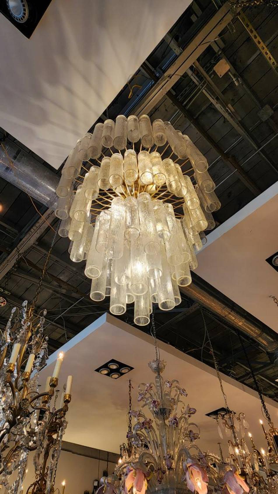 italien Tubular Murano Style Chandelier 3-Tiered en vente