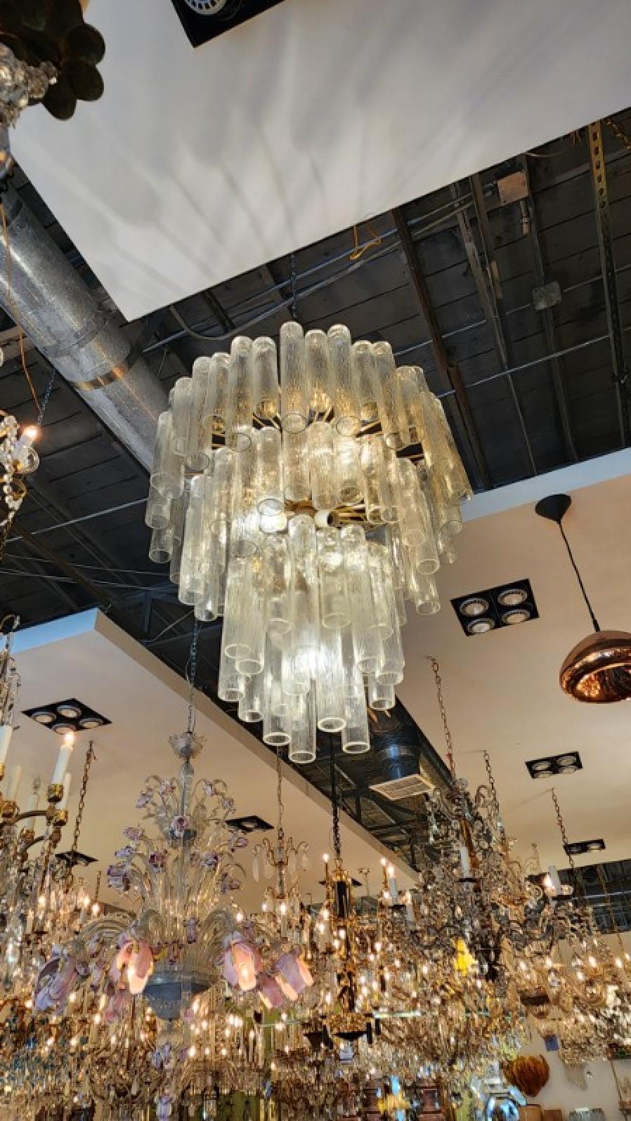 Tubular Murano Style Chandelier 3-Tiered Bon état - En vente à Dallas, TX