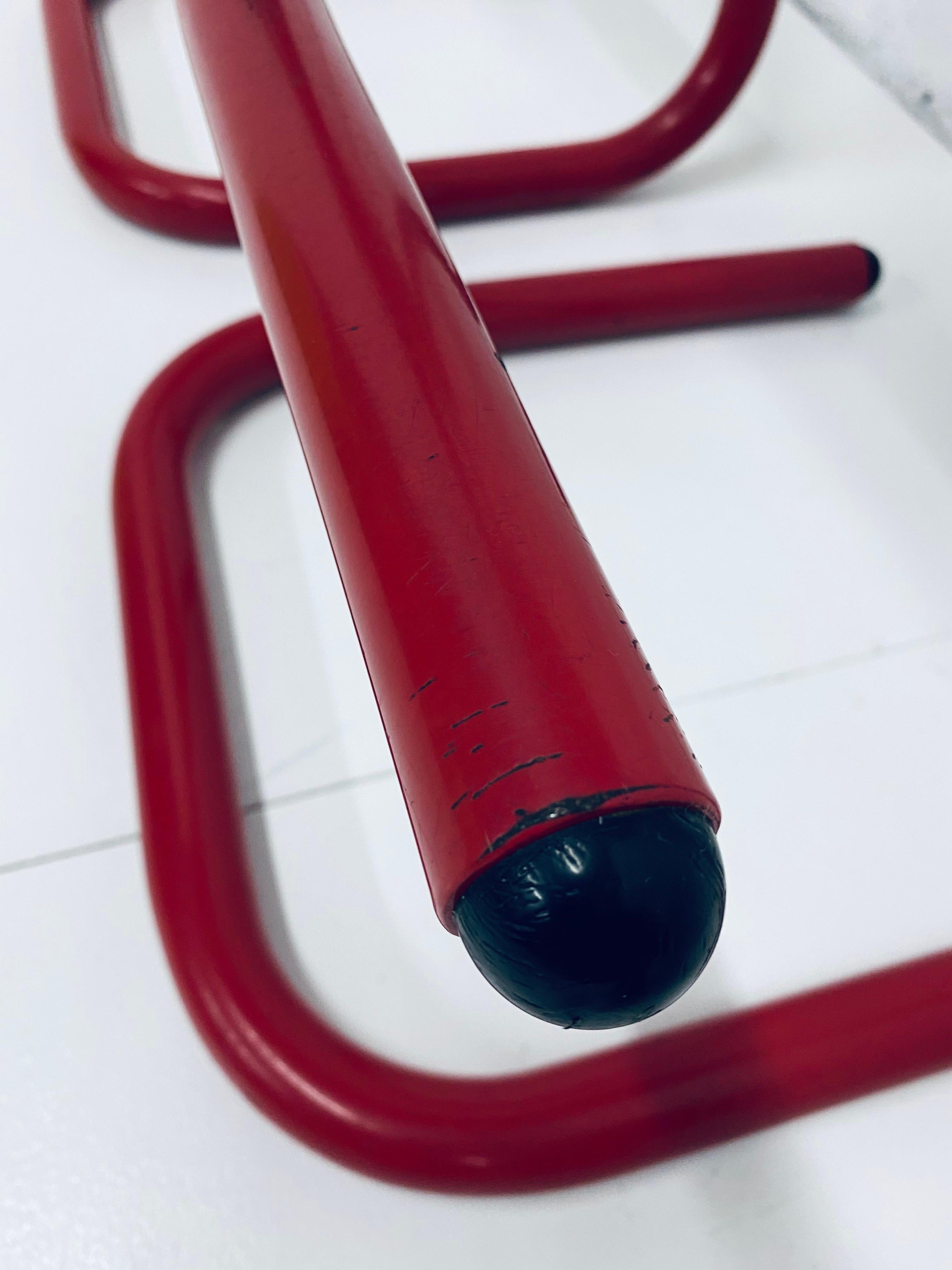 Steel Tubular Red Lacquered Paperclip Stools by Amisco
