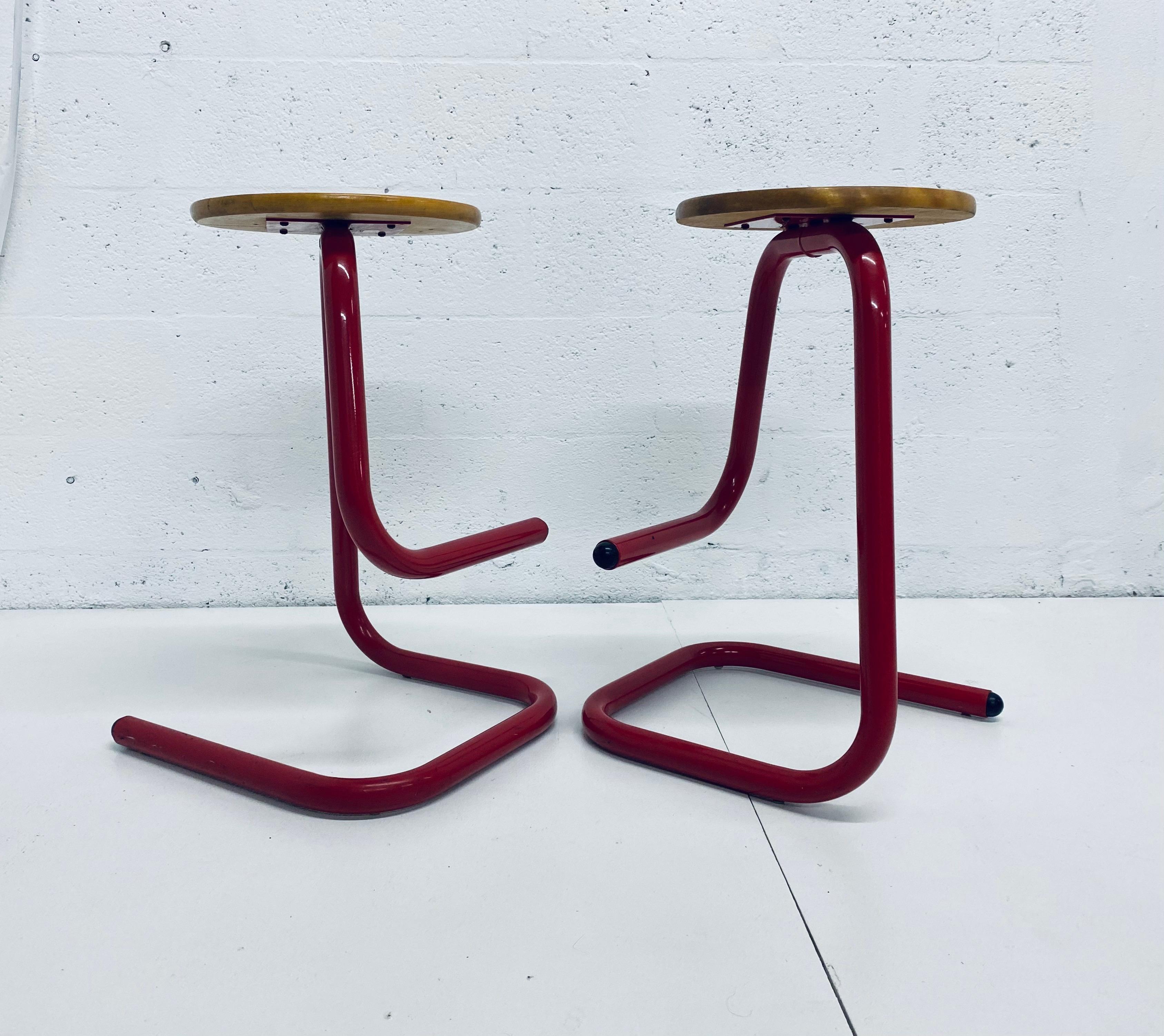 Tubular Red Lacquered Paperclip Stools by Amisco 2