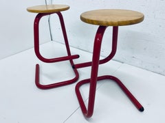Tubular Red Lacquered Paperclip Stools by Amisco