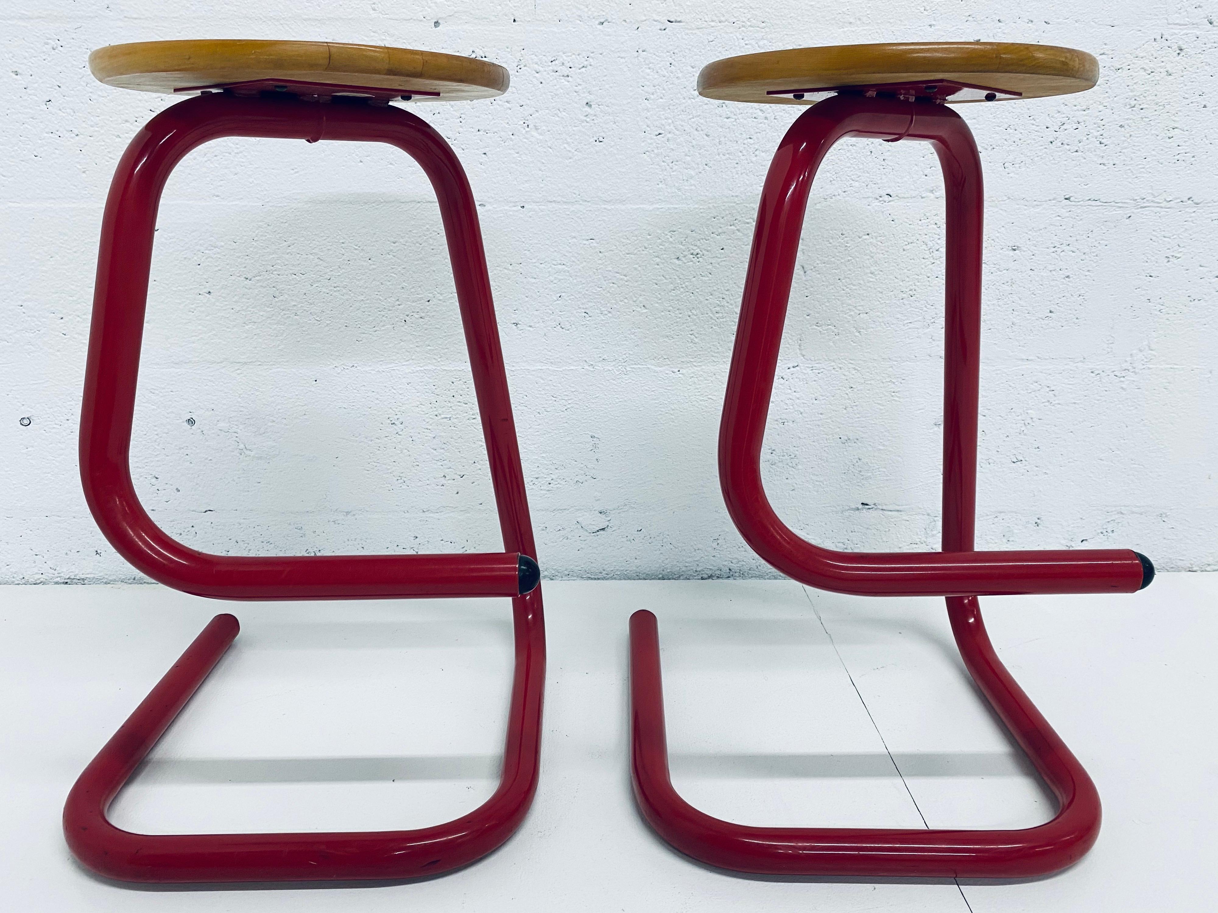 Canadian Tubular Red Lacquered Paperclip Stools by Amisco