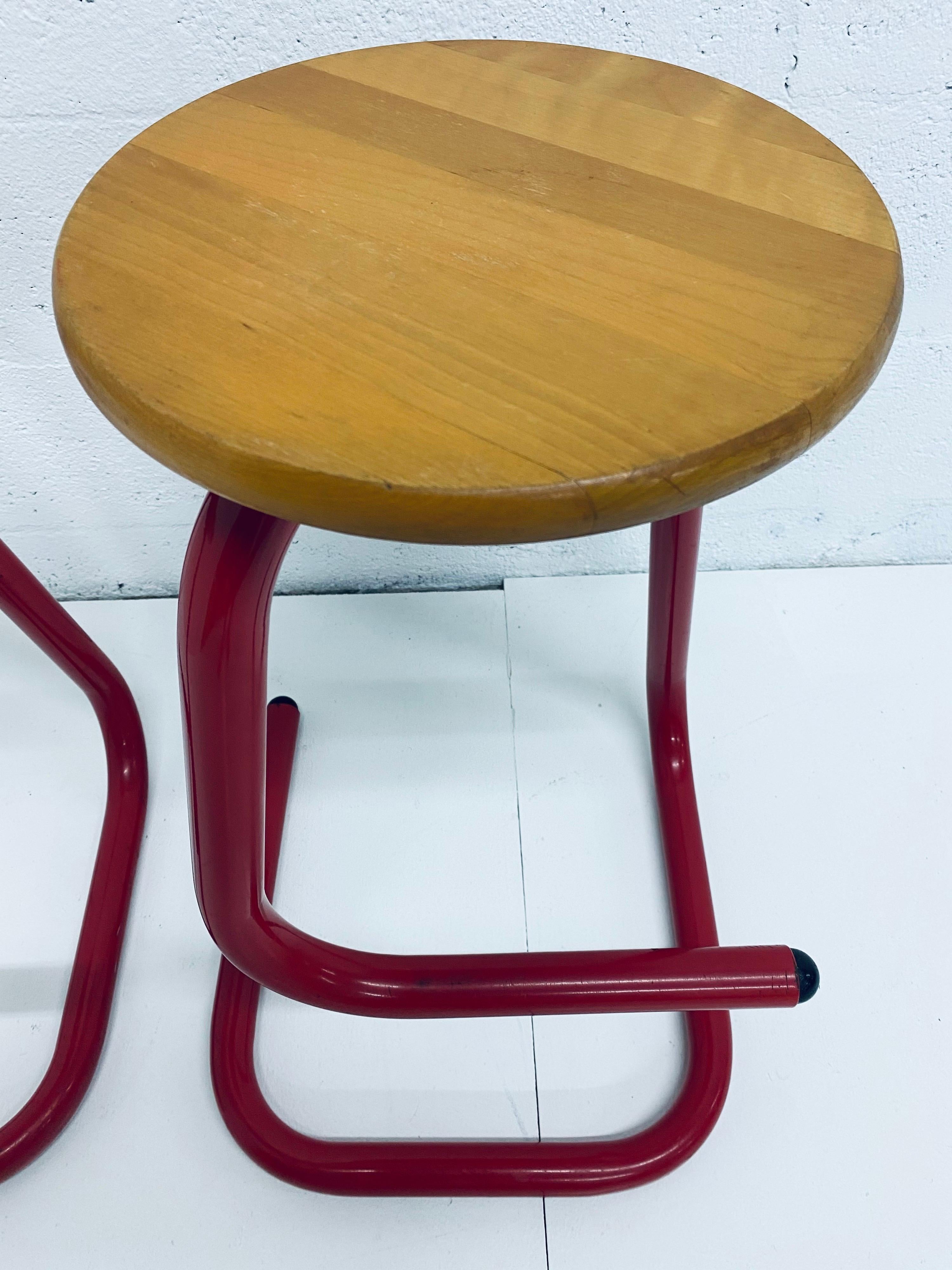 Late 20th Century Tubular Red Lacquered Paperclip Stools by Amisco