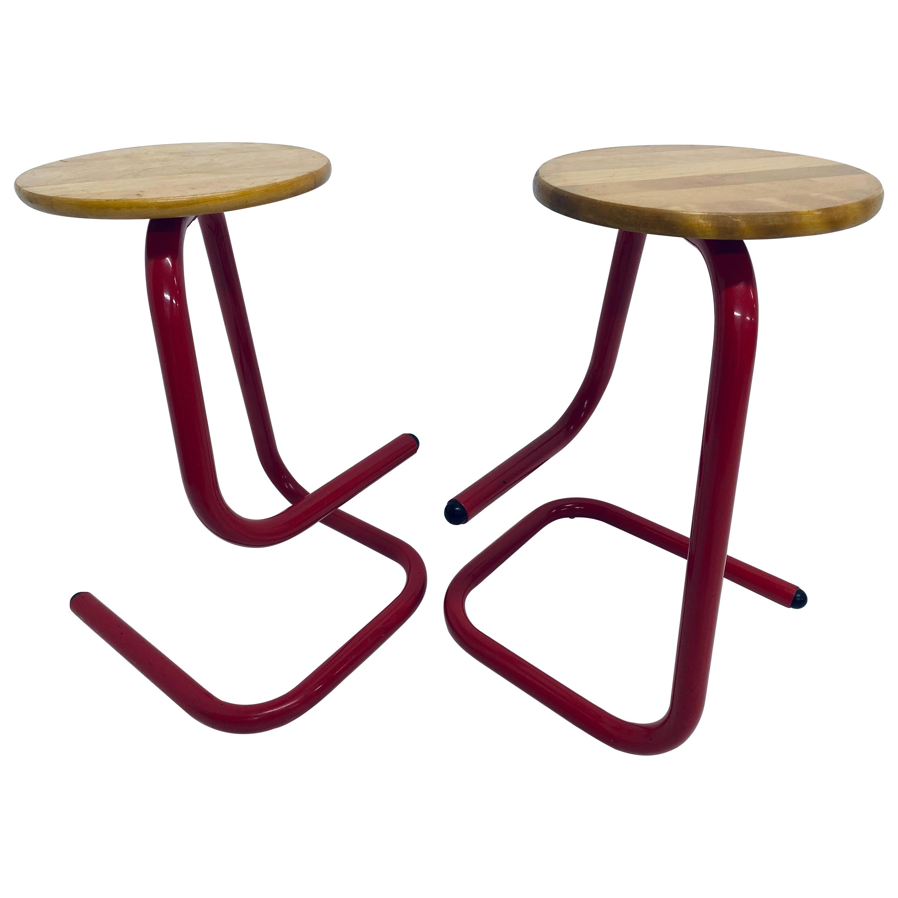 Tubular Red Lacquered Paperclip Stools by Amisco