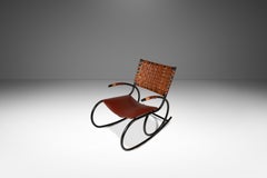 Tubular Rocking Chair in Leather & Metal in the Manner of Thonet, USA, c. 1960s