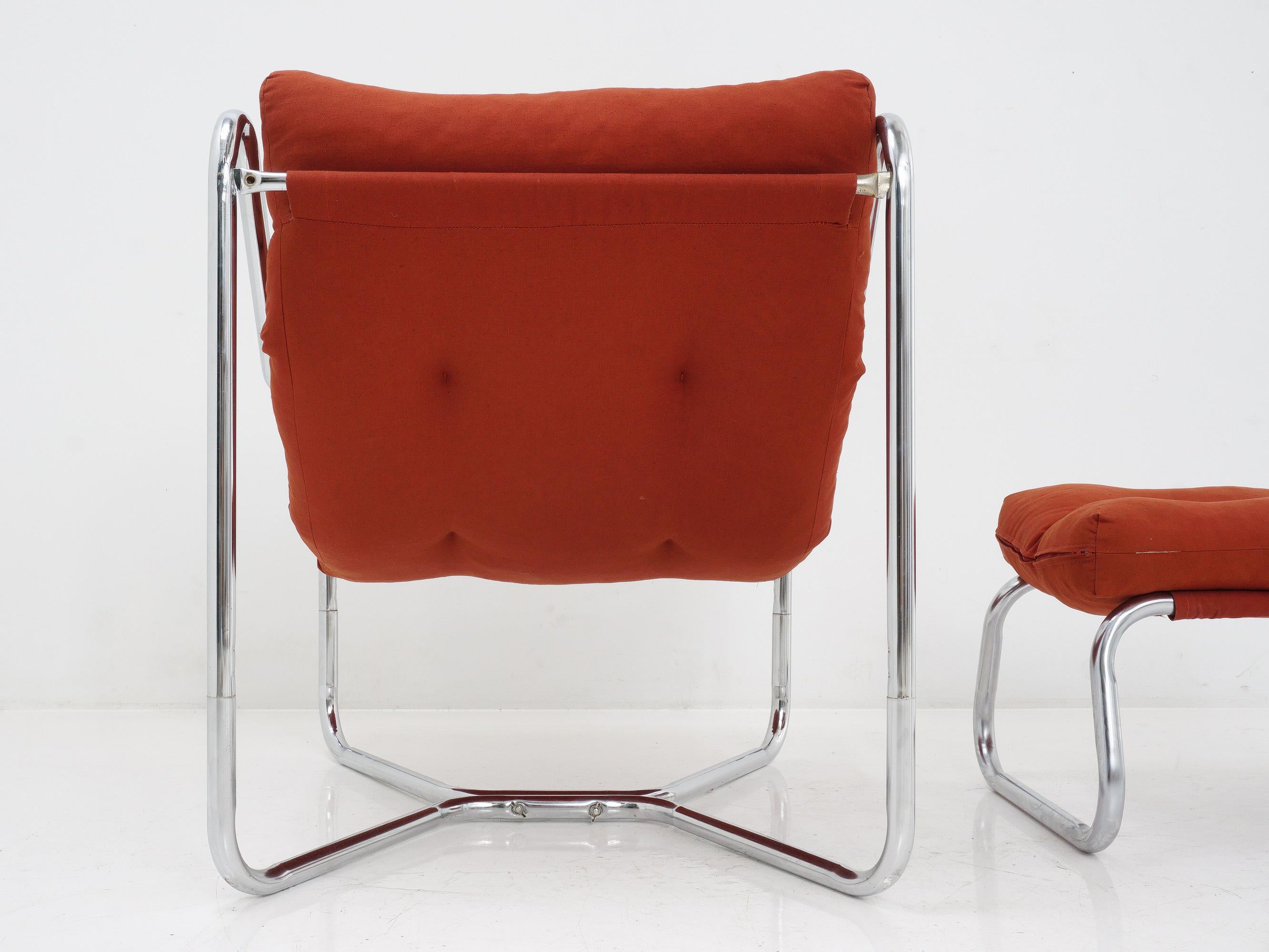 Unknown Tubular Sling Chair & Ottoman, 1970s