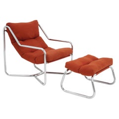 Vintage Tubular Sling Chair & Ottoman, 1970s