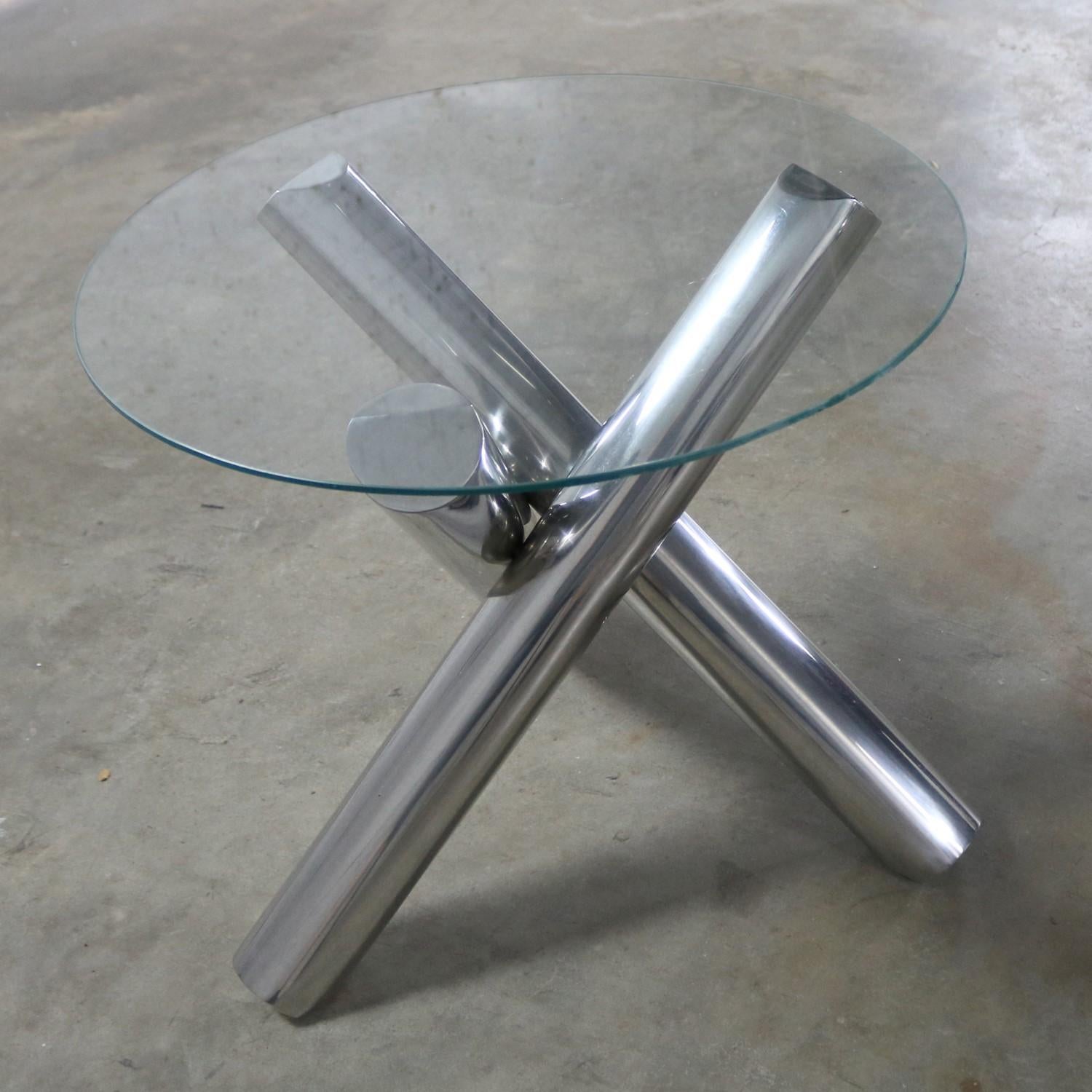 Tubular Stainless-Steel Jacks Tripod End Table Round Glass  3