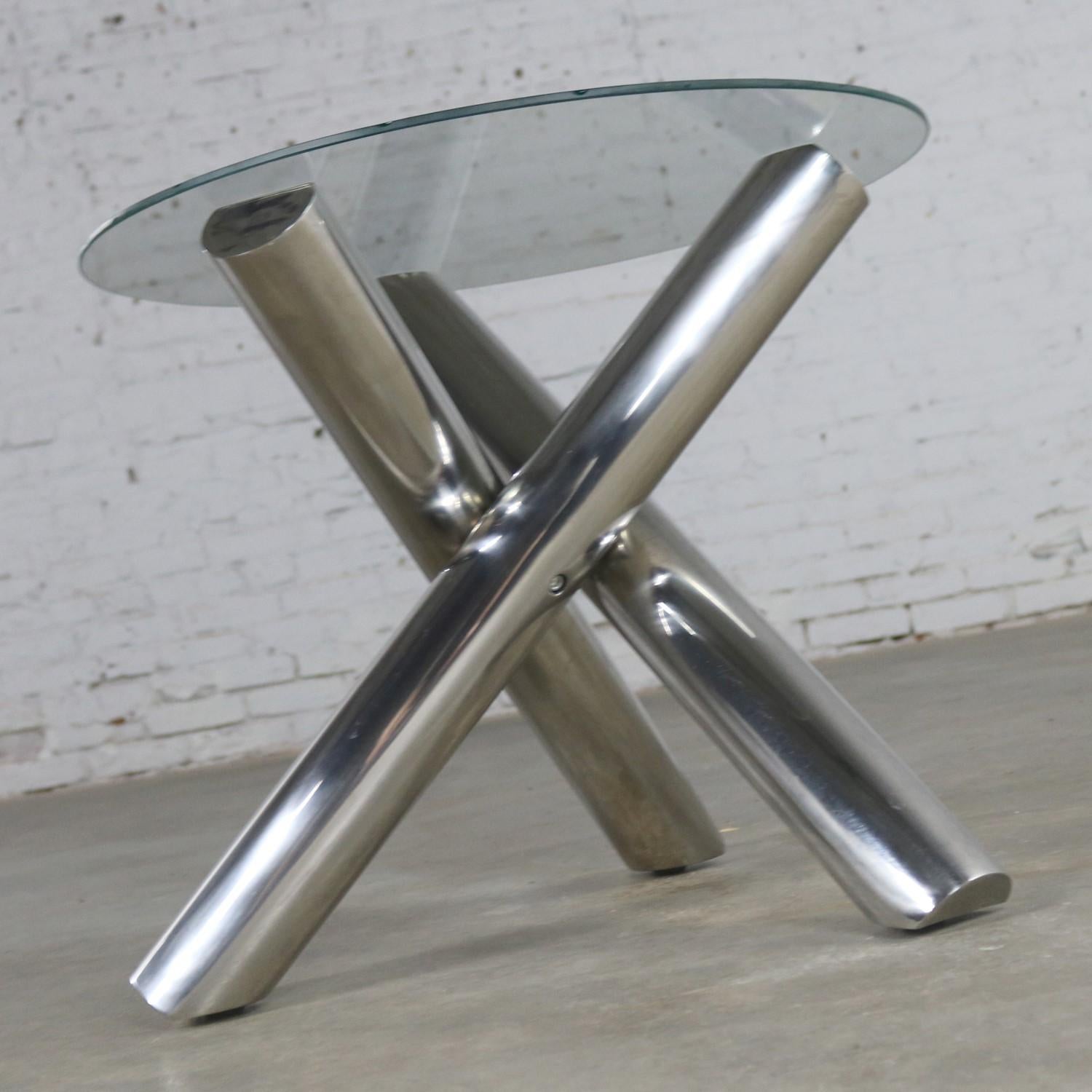 Tubular Stainless-Steel Jacks Tripod End Table Round Glass  6