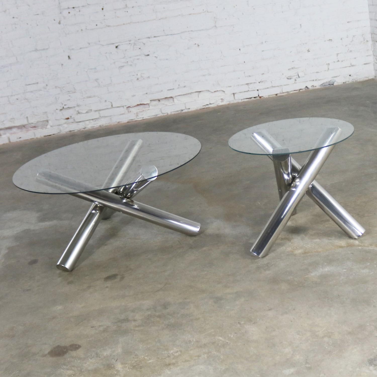 Tubular Stainless-Steel Jacks Tripod End Table Round Glass  13