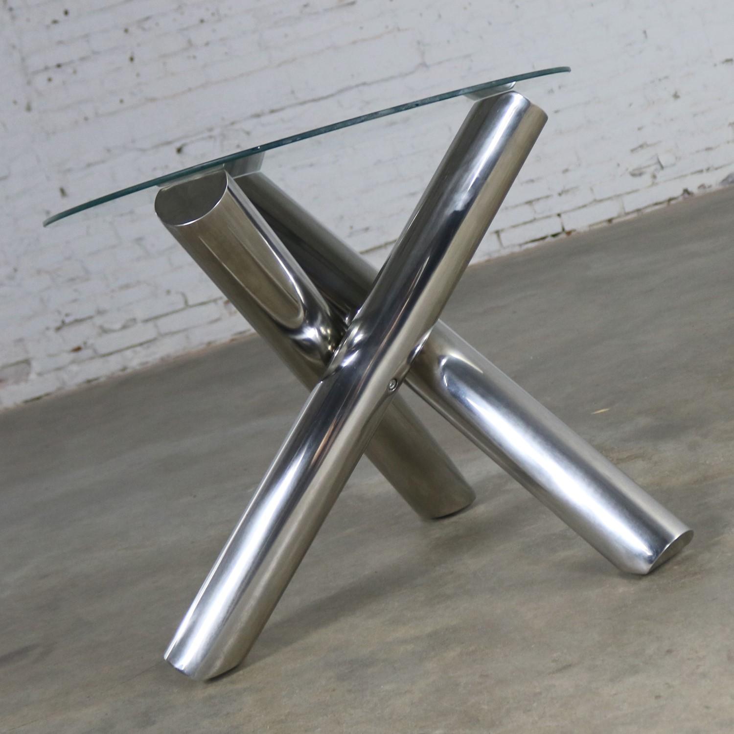 American Tubular Stainless-Steel Jacks Tripod End Table Round Glass 