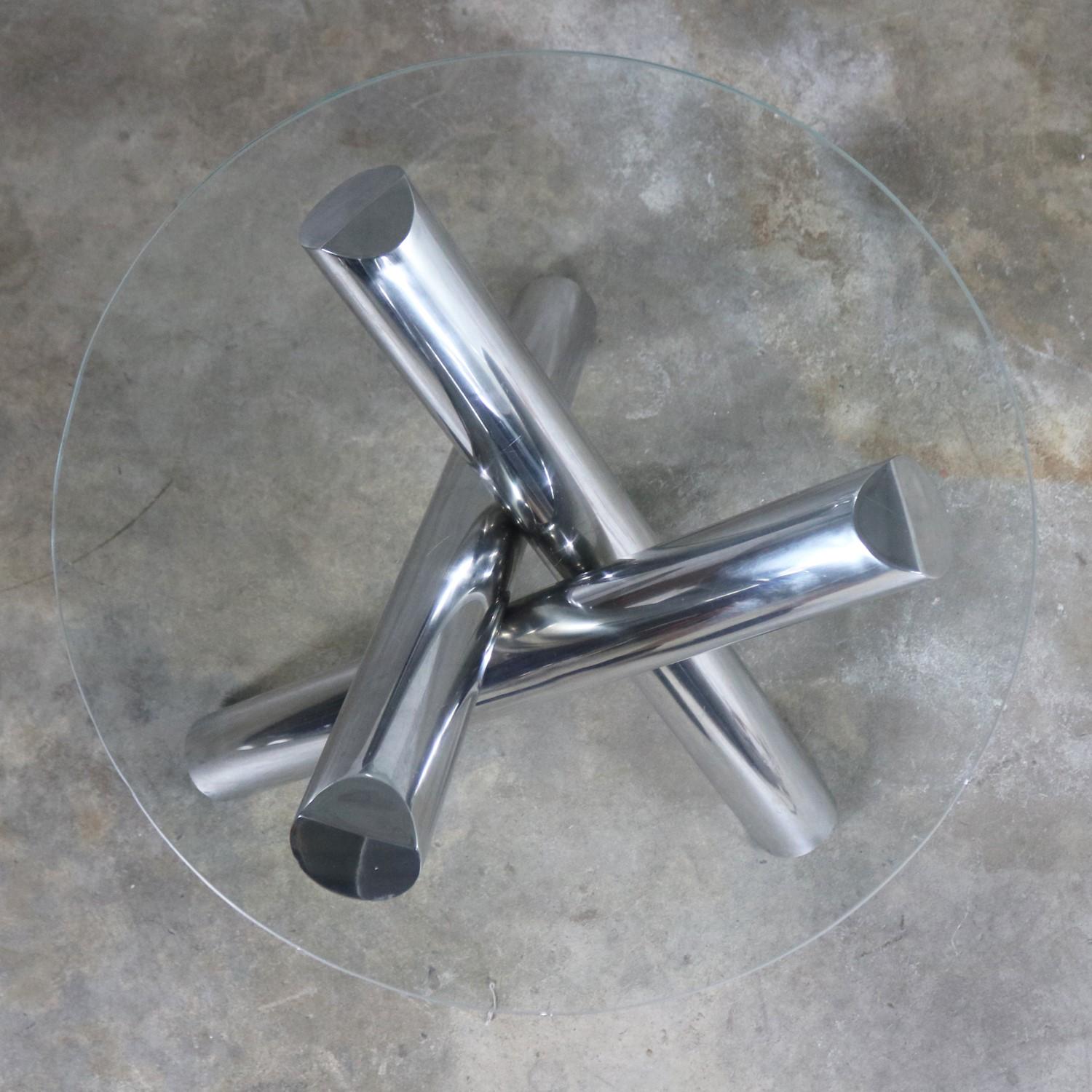 Tubular Stainless-Steel Jacks Tripod End Table Round Glass 1