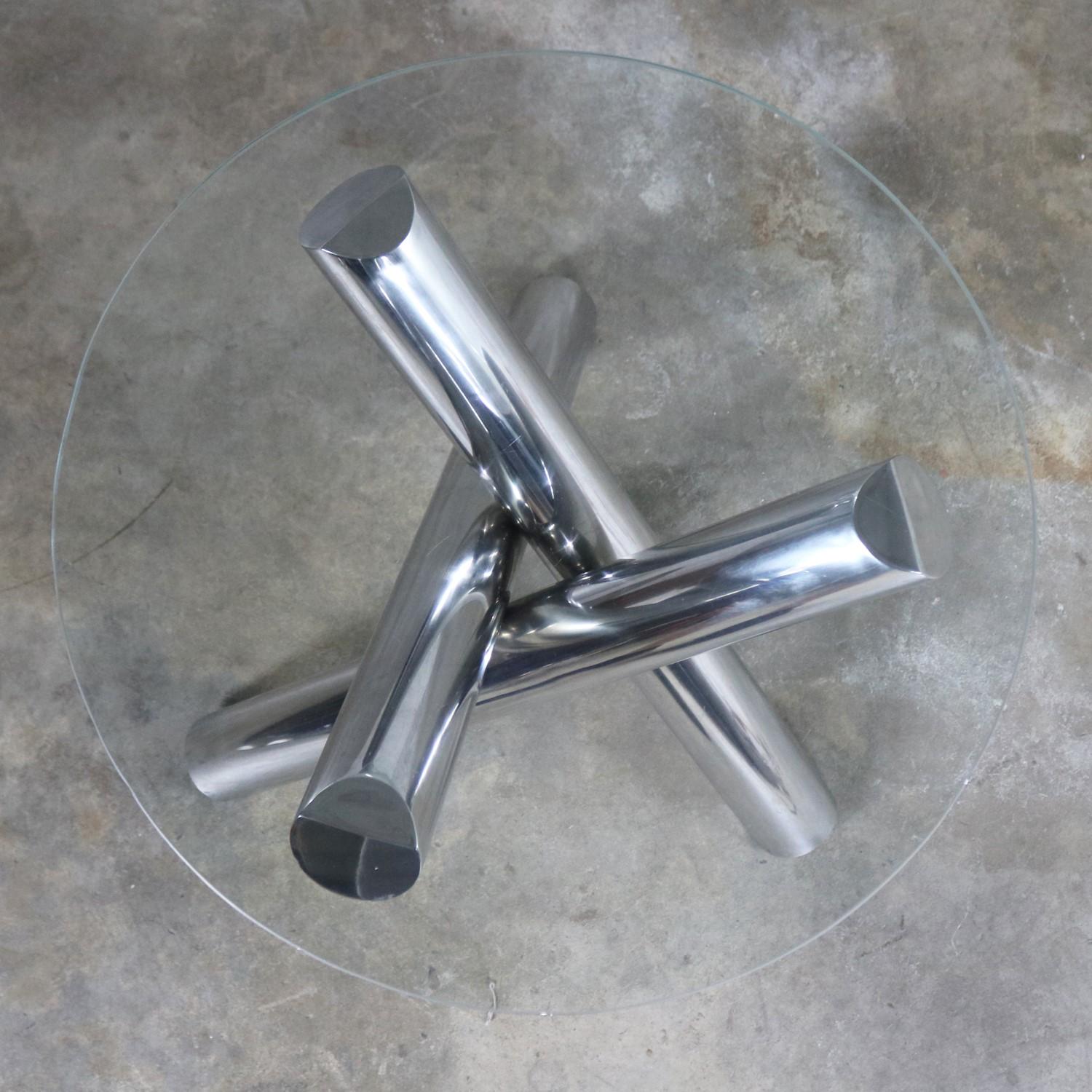 Tubular Stainless-Steel Jacks Tripod End Table Round Glass  1