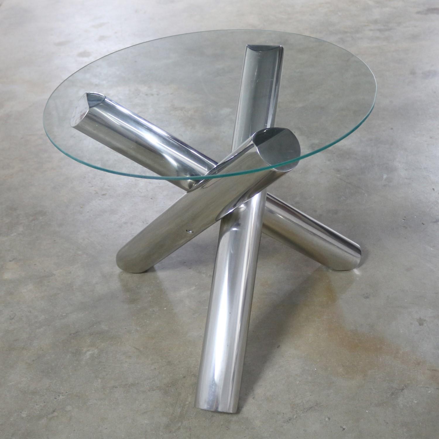 Tubular Stainless-Steel Jacks Tripod End Table Round Glass  2