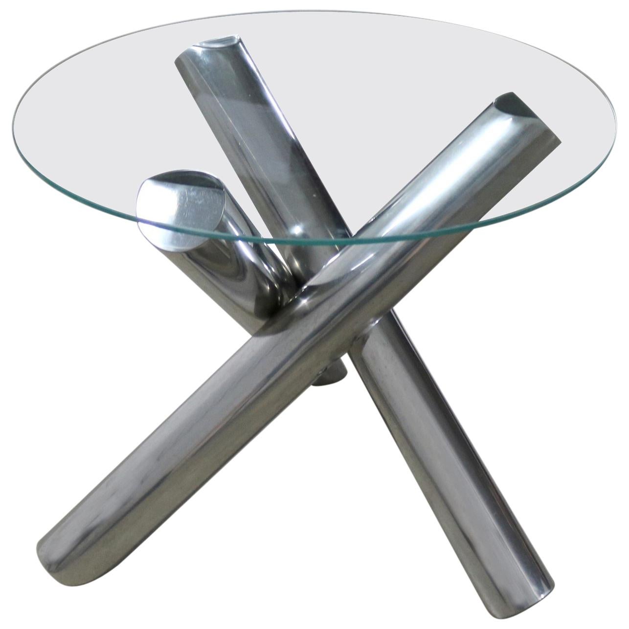 Tubular Stainless-Steel Jacks Tripod End Table Round Glass 