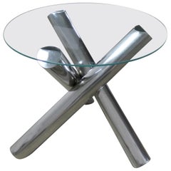 Tubular Stainless-Steel Jacks Tripod End Table Round Glass 