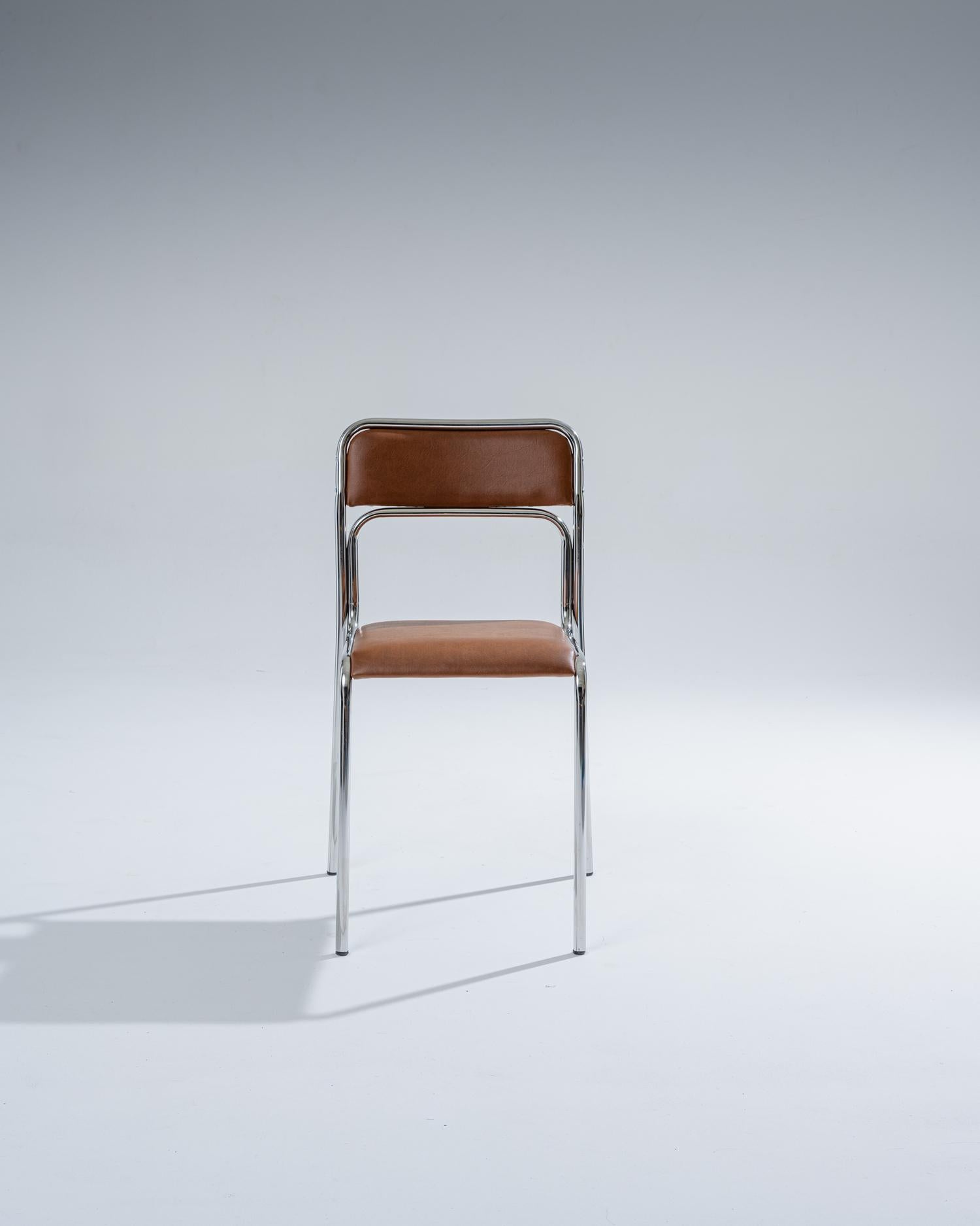 Chaise en acier tubulaire et en similicuir cognac, 1980 en vente 3