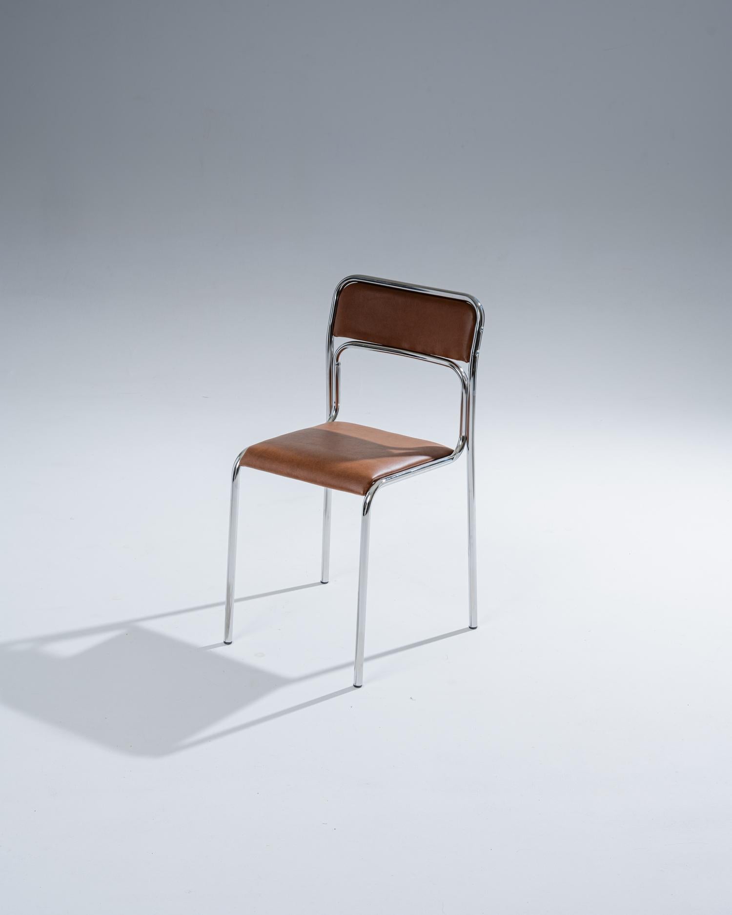 Chaise en acier tubulaire et en similicuir cognac, 1980 en vente 4