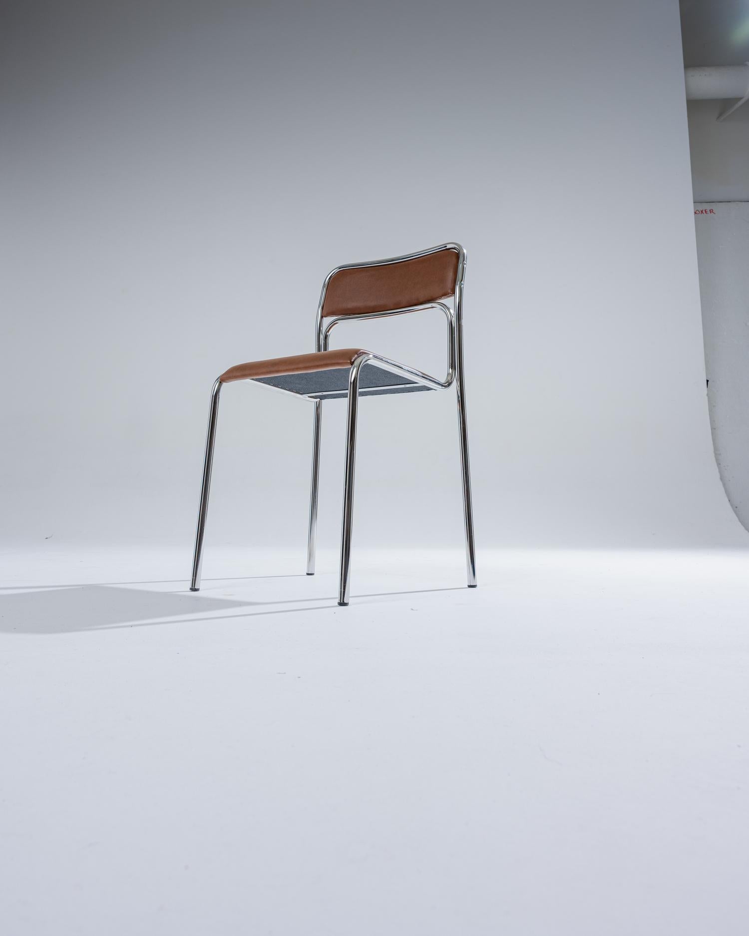 Chaise en acier tubulaire et en similicuir cognac, 1980 en vente 5