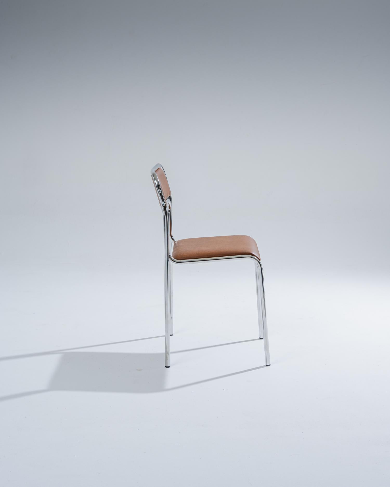 Chaise en acier tubulaire et en similicuir cognac, 1980 en vente 1