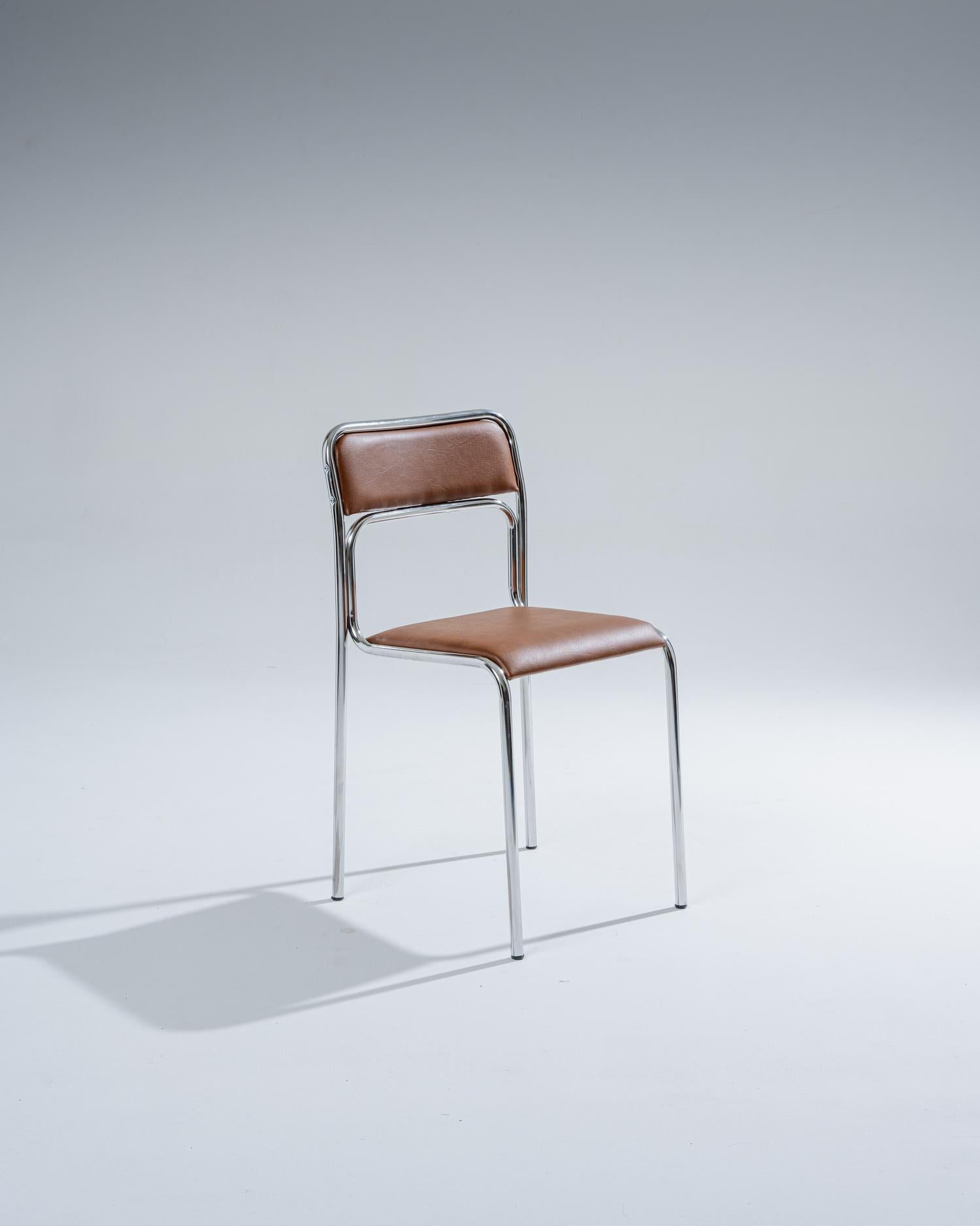 Chaise en acier tubulaire et en similicuir cognac, 1980 en vente 2