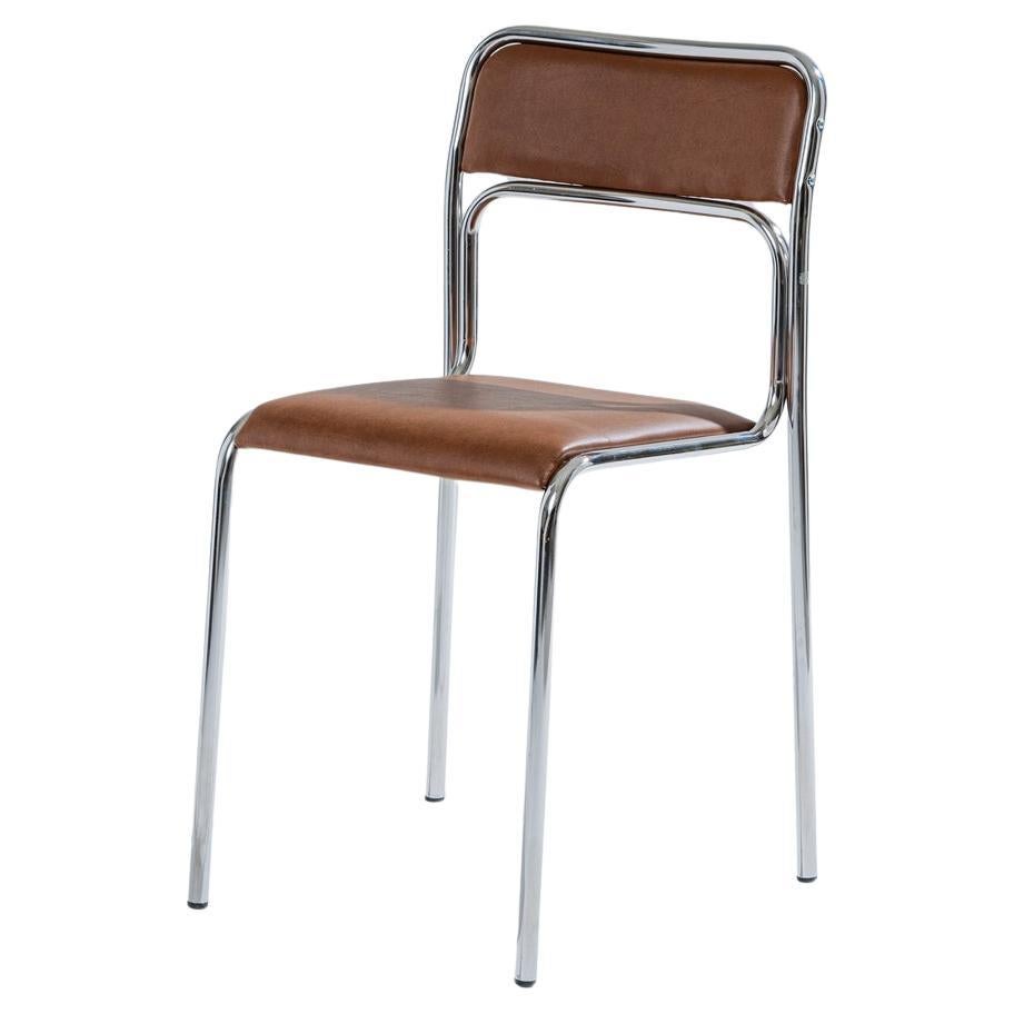 Tubular steel and cognac leatherette chair, 1980s
