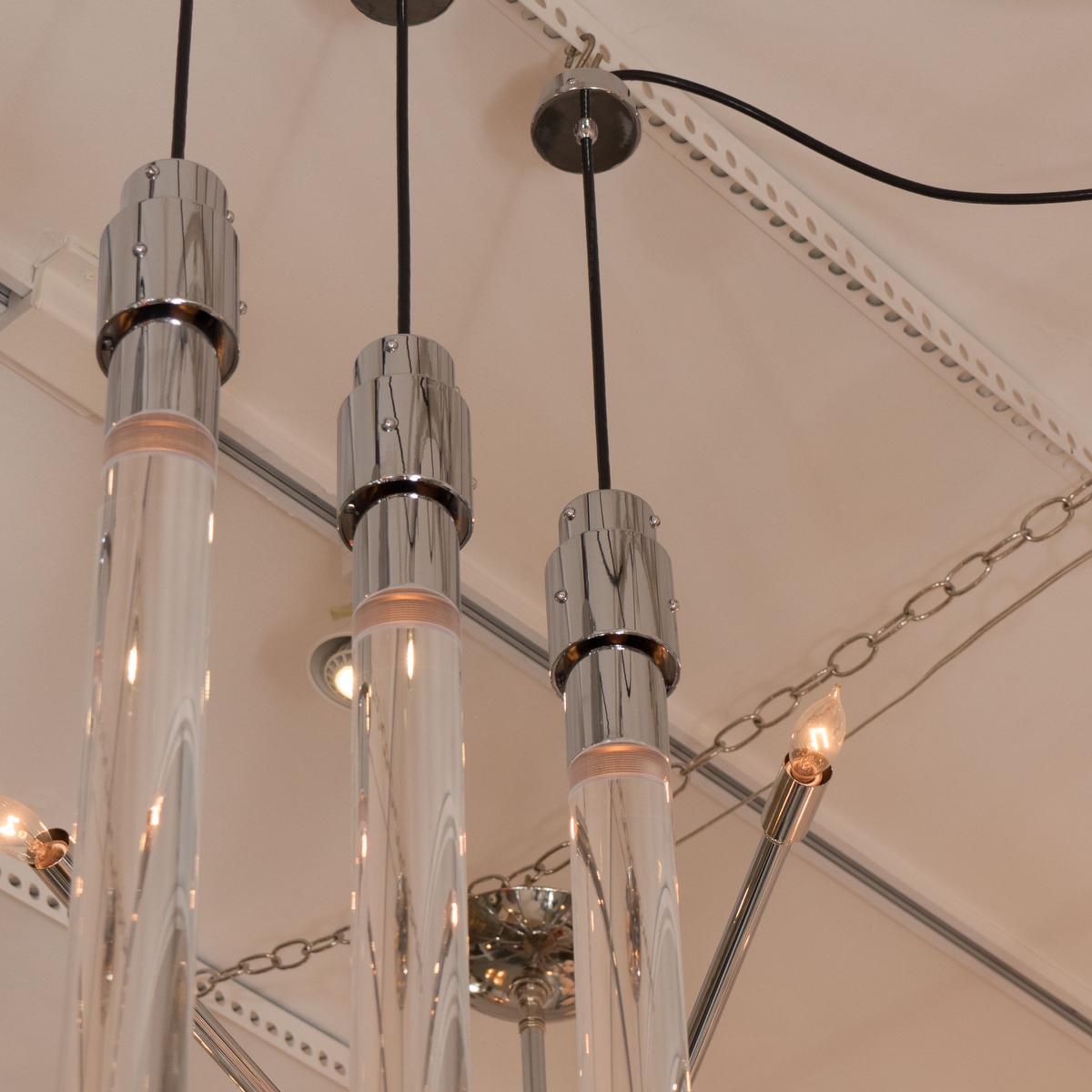 Mid-Century Modern Tubular Steel and Lucite Pendant Fixture For Sale