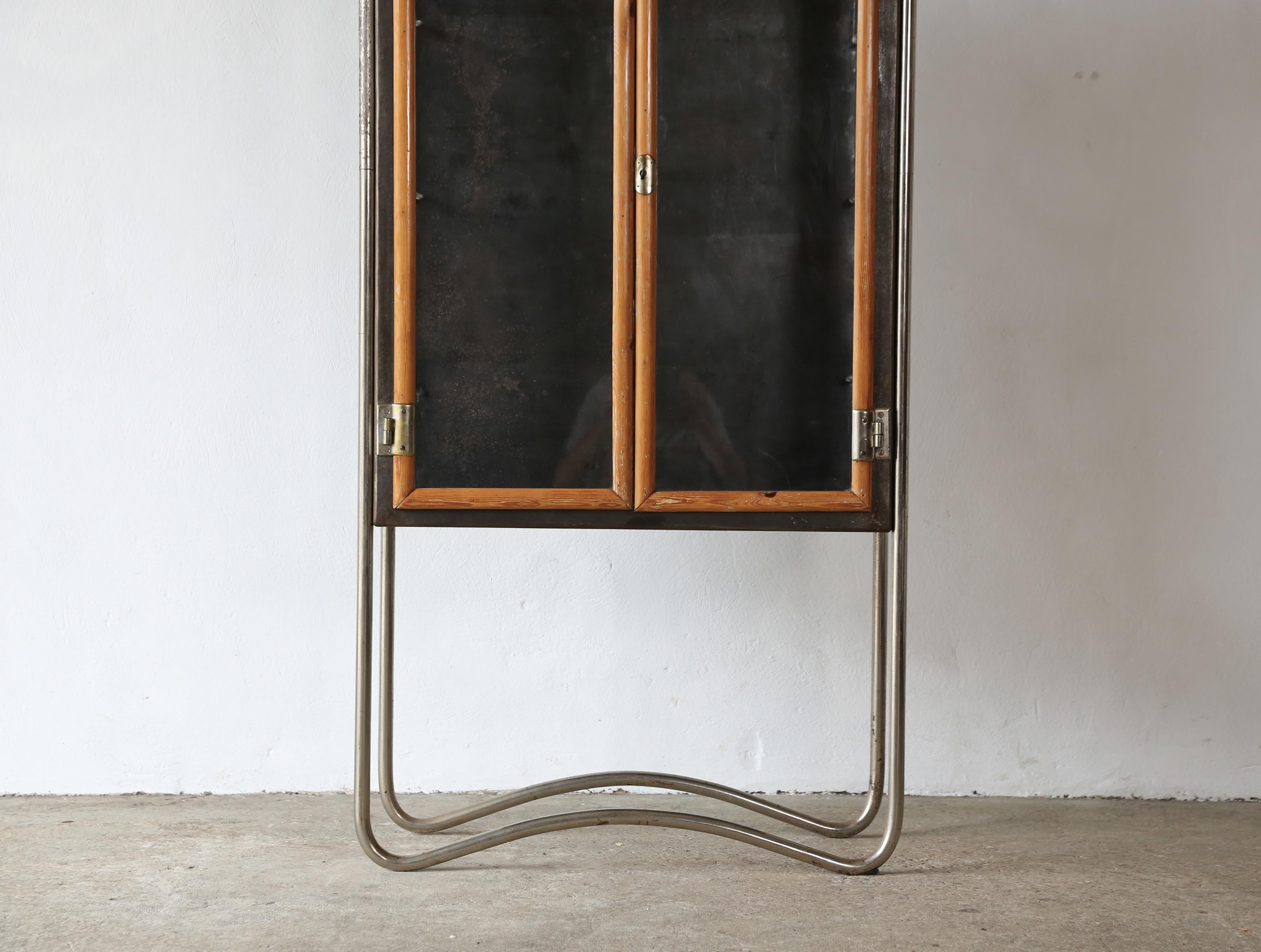 Bauhaus Tubular Steel and Wood Cabinet, 1940s For Sale