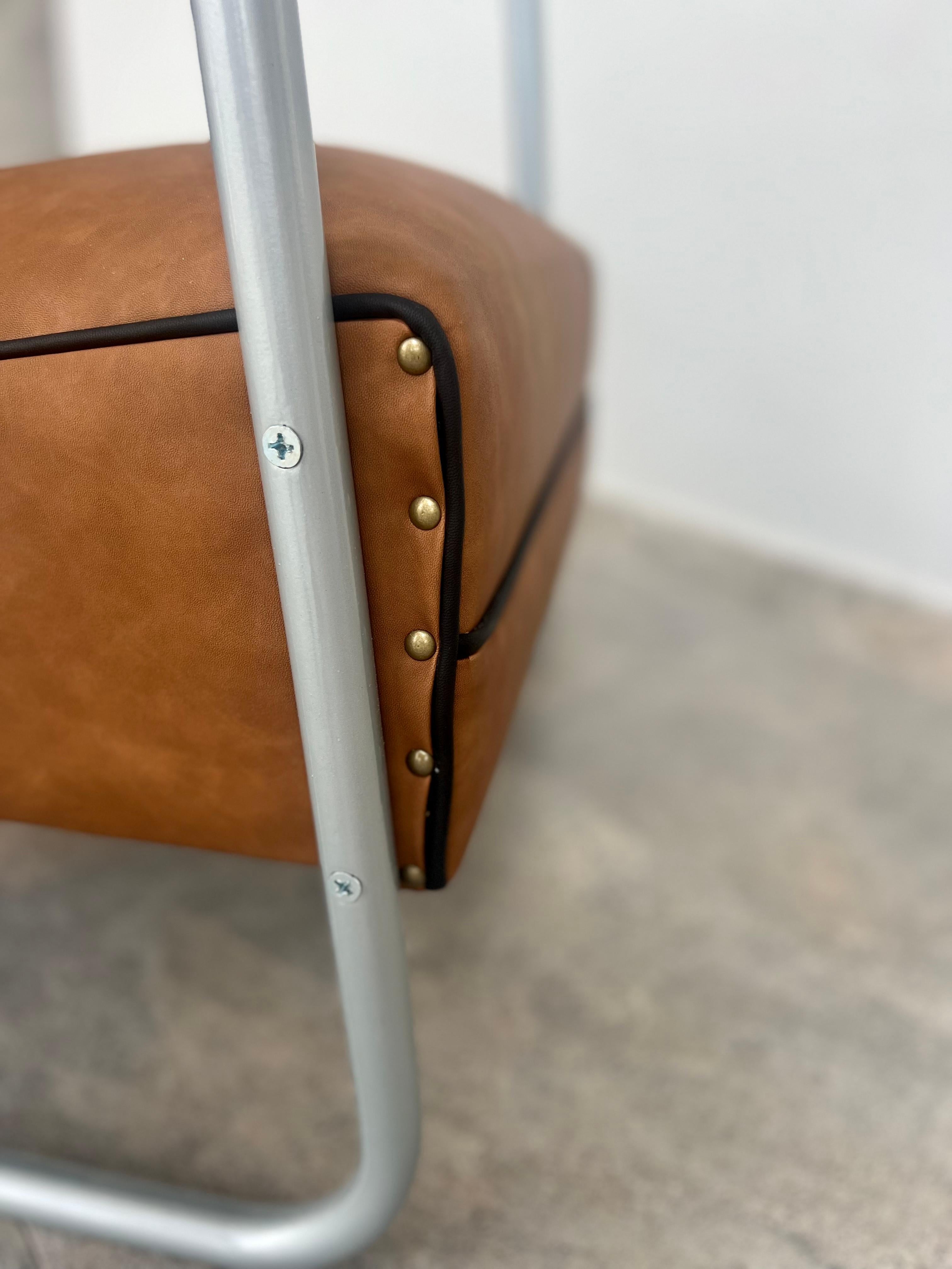 Tubular Steel Armchair, Fabric c. 1970 For Sale 4