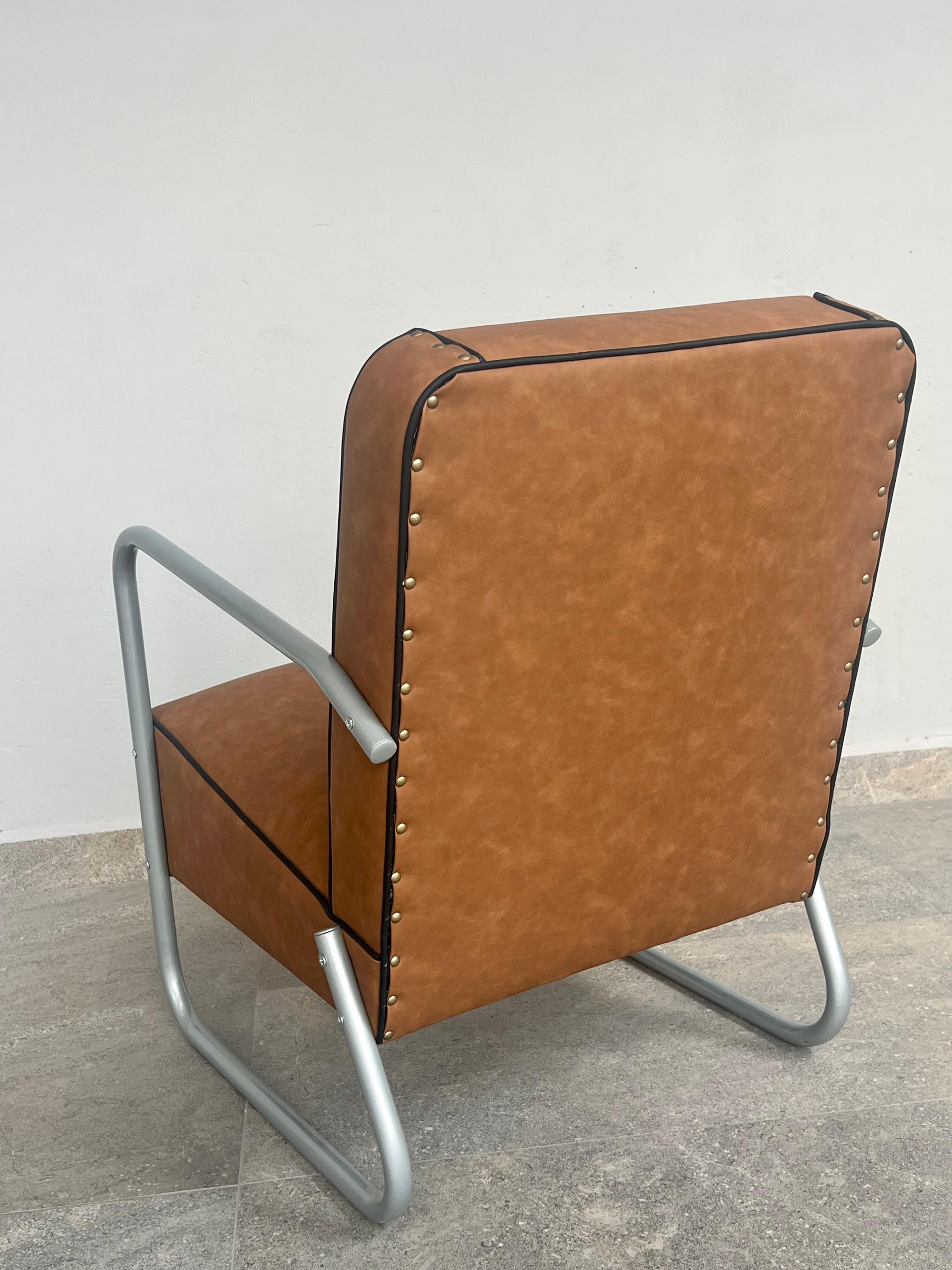 Late 20th Century Tubular Steel Armchair, Fabric c. 1970 For Sale