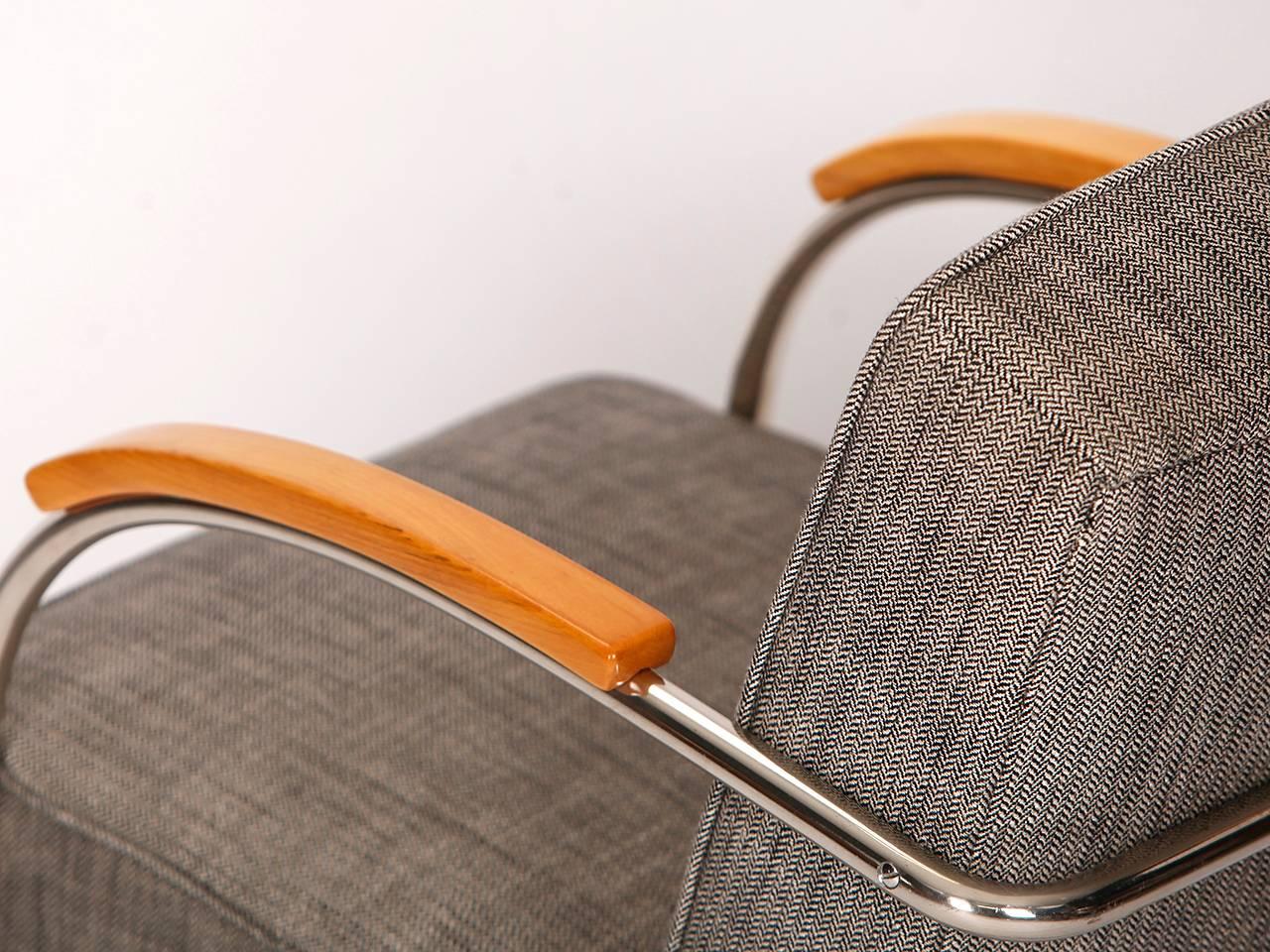 Fabric Tubular Steel Armchair from Mücke-Melder, 1930s
