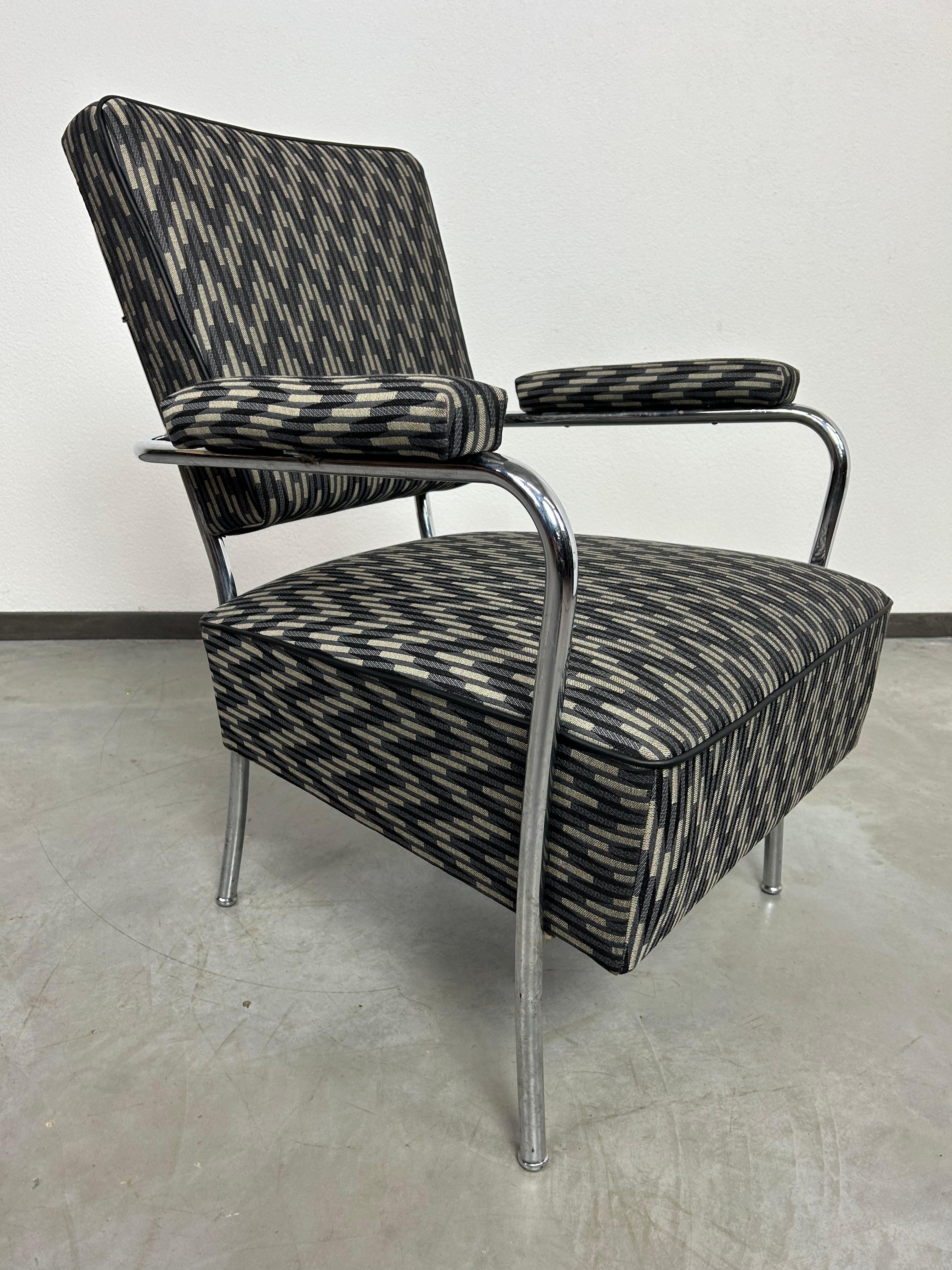 Chrome Tubular steel armchairs by Jozsef Peresztegi For Sale