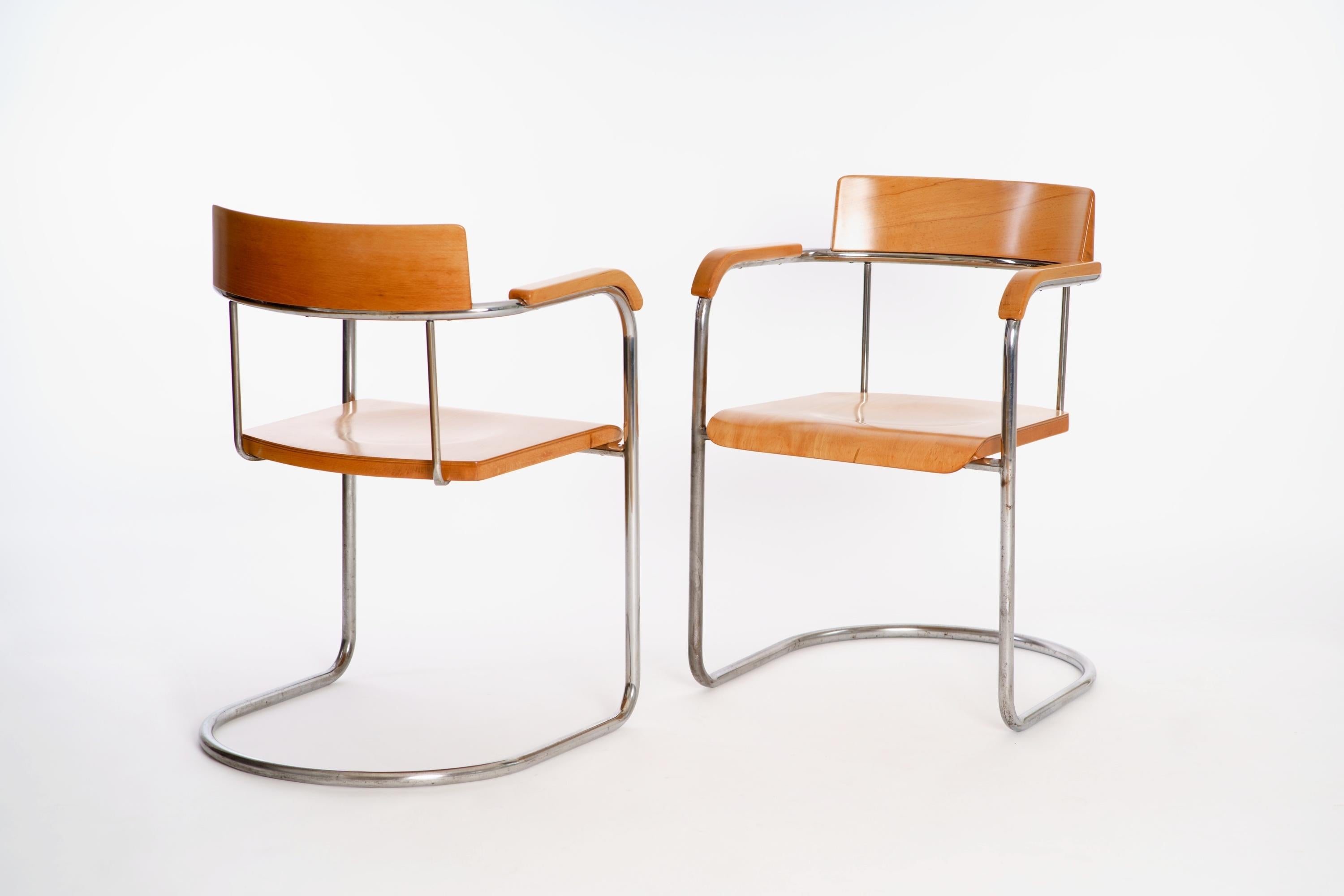 Czech Tubular Steel Chairs from Fa. Vichr, 1930s, Set of Two