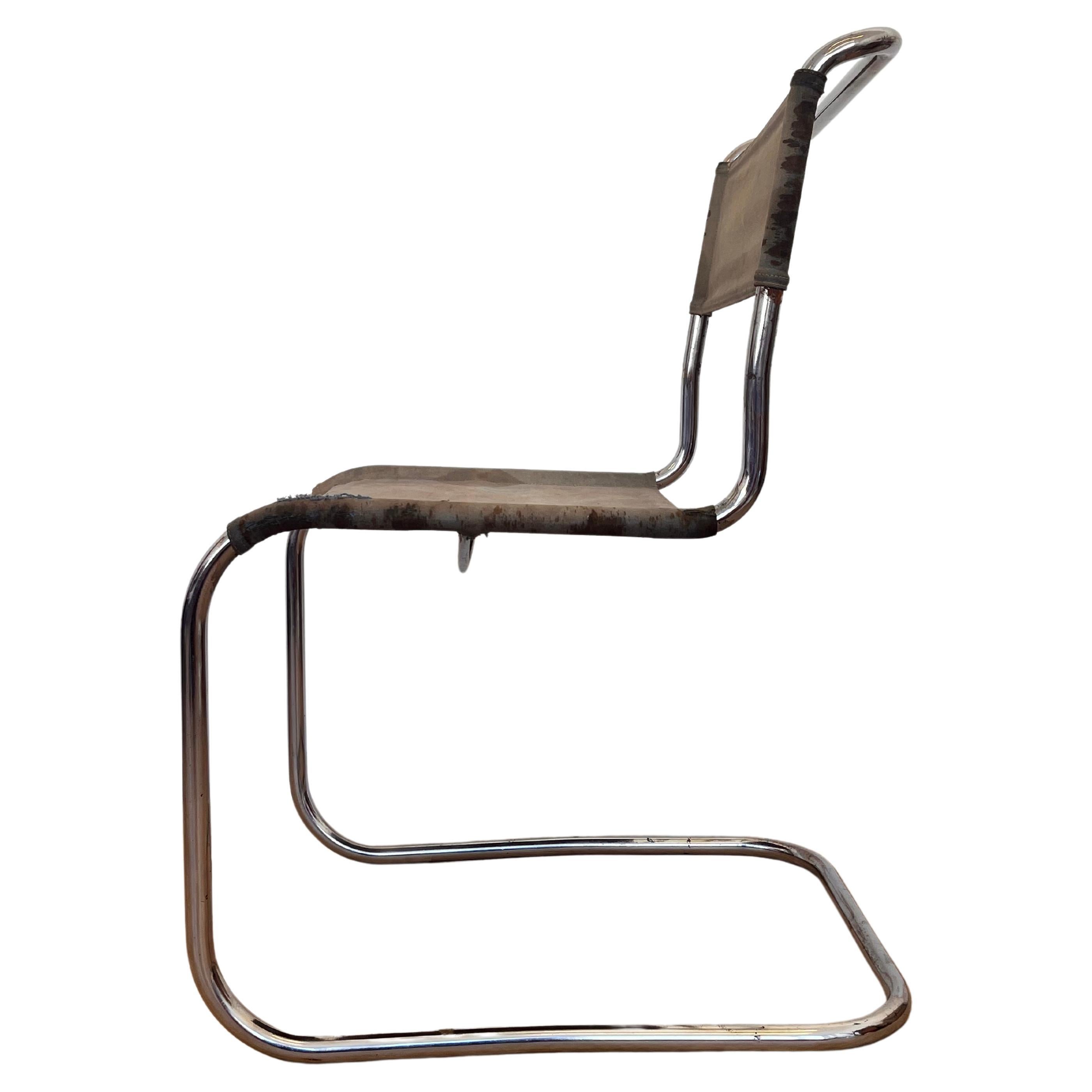 Bauhaus-Stuhl aus Stahlrohr und Chromrohr / THONET, Mart Stam, 1930 (Eisengarn)