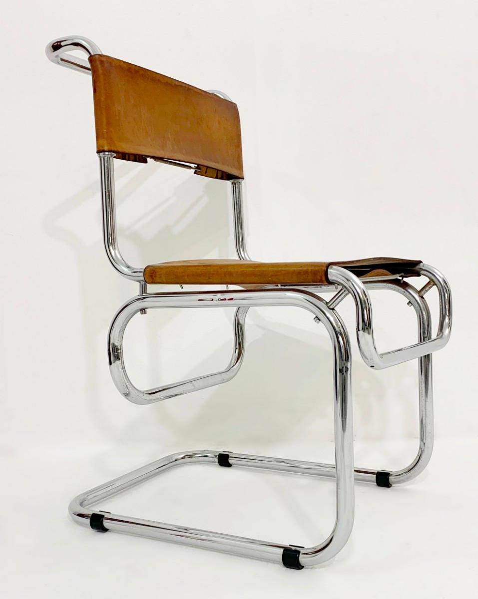 Mid-Century Modern Tubular Steel and Cognac Leather Cantilever Chairs