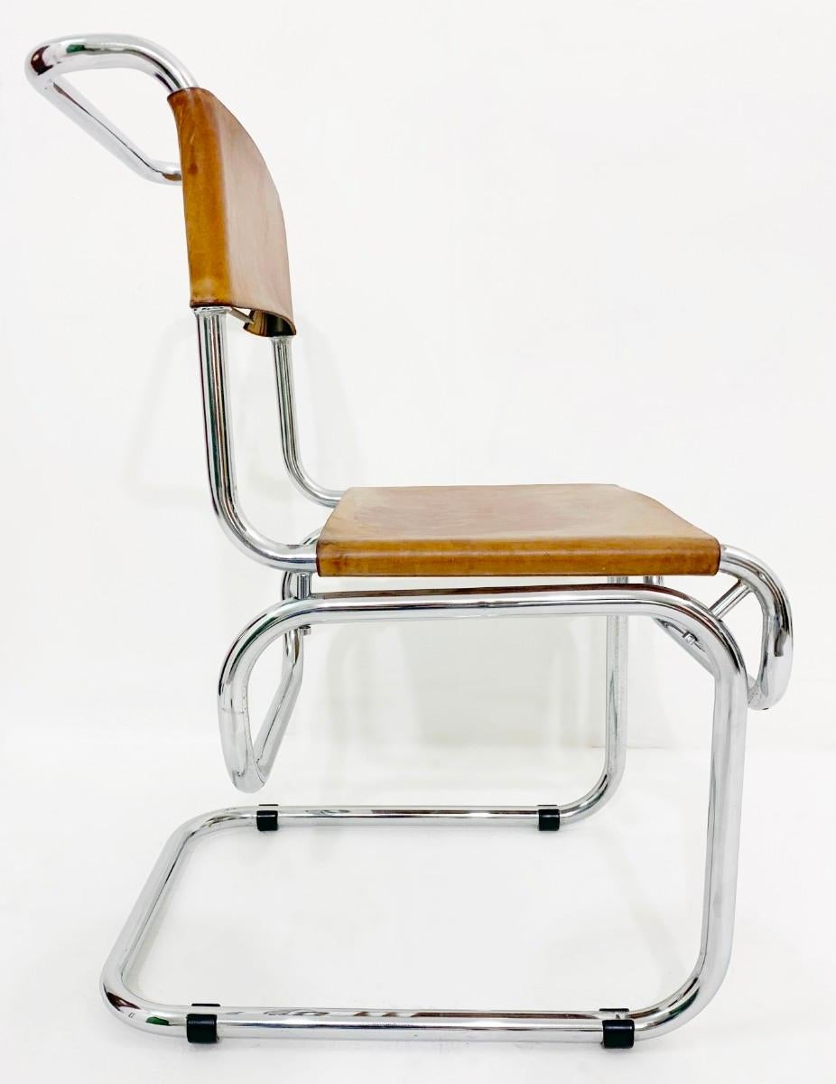 Tubular Steel and Cognac Leather Cantilever Chairs In Good Condition In Brussels, BE