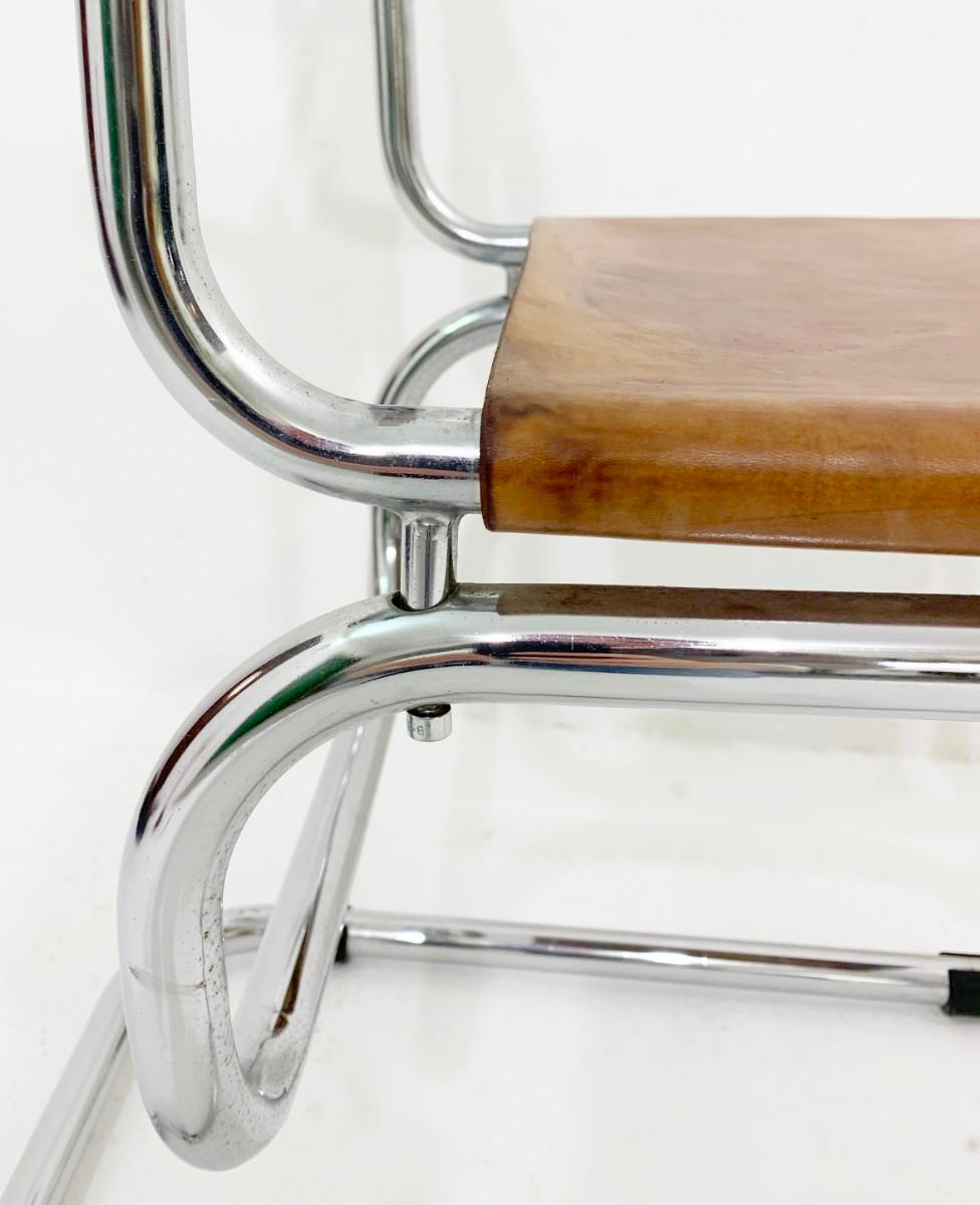 Late 20th Century Tubular Steel and Cognac Leather Cantilever Chairs
