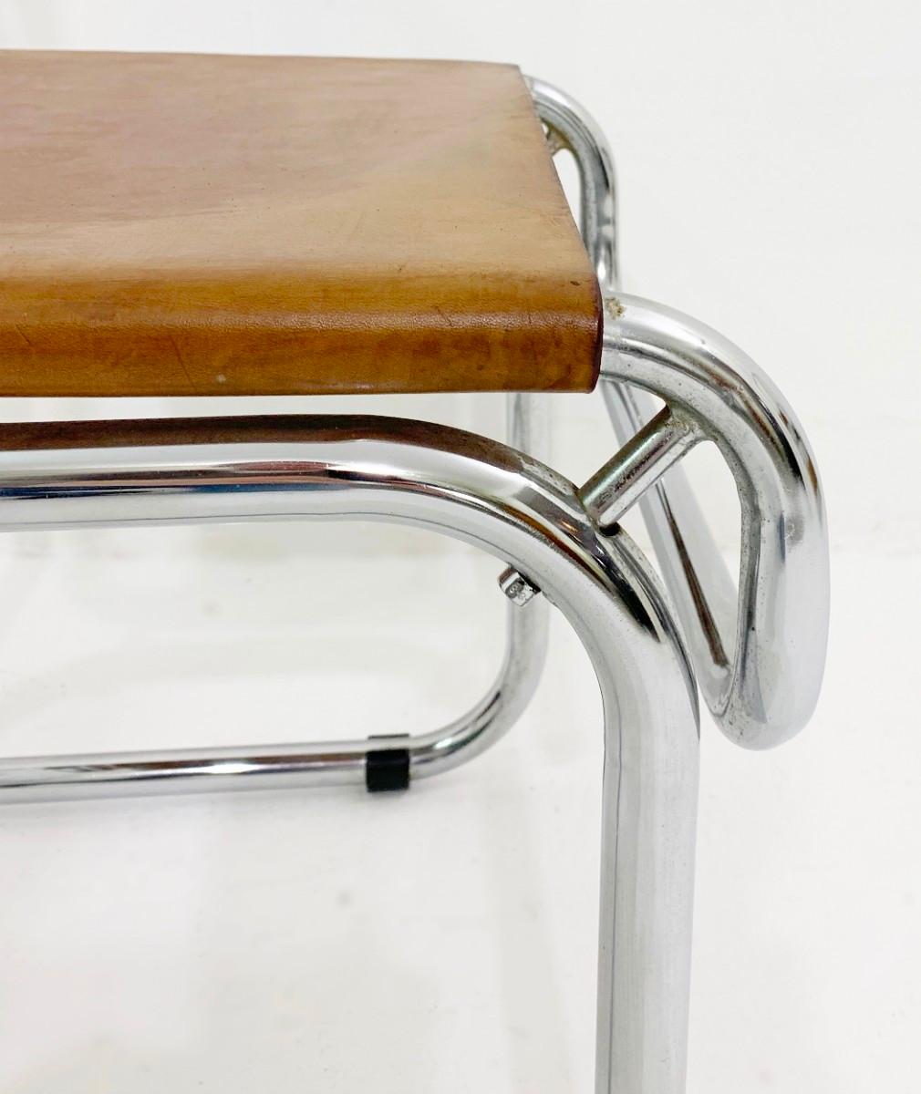 Chrome Tubular Steel and Cognac Leather Cantilever Chairs