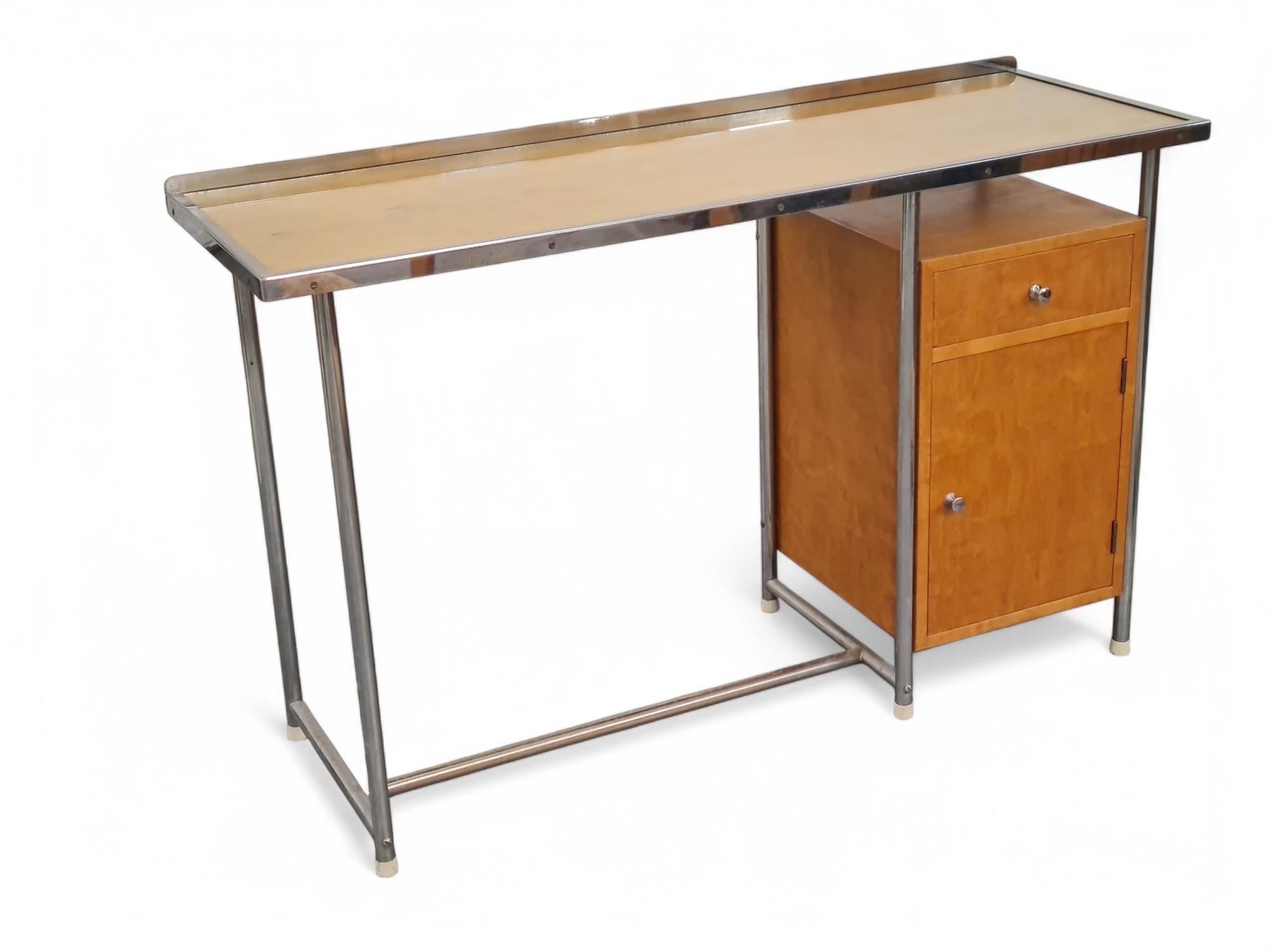 Art Deco Tubular Steel Functional Desk in Birch, Heteka Finland 1930s For Sale