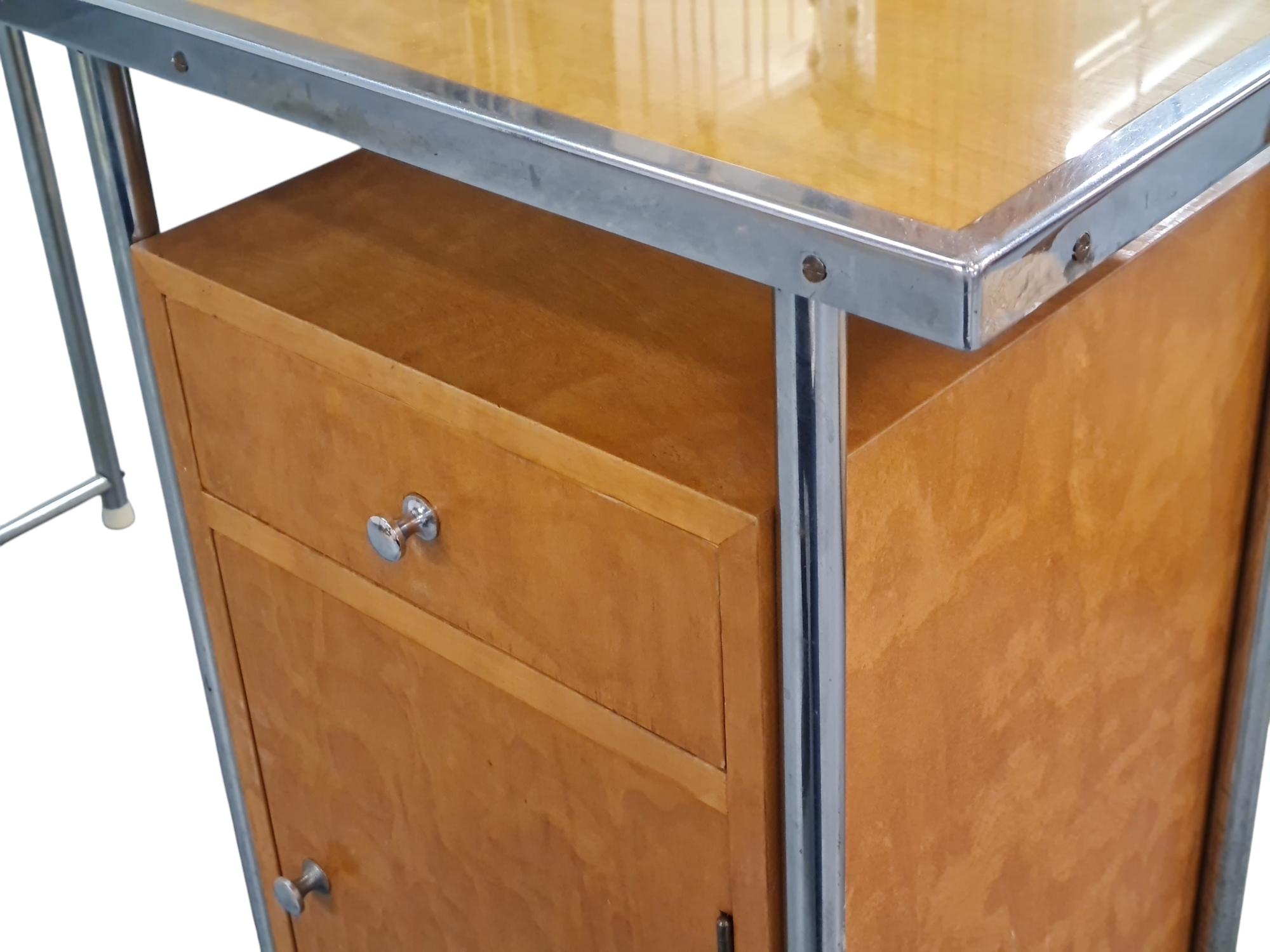 Finnish Tubular Steel Functional Desk in Birch, Heteka Finland 1930s For Sale