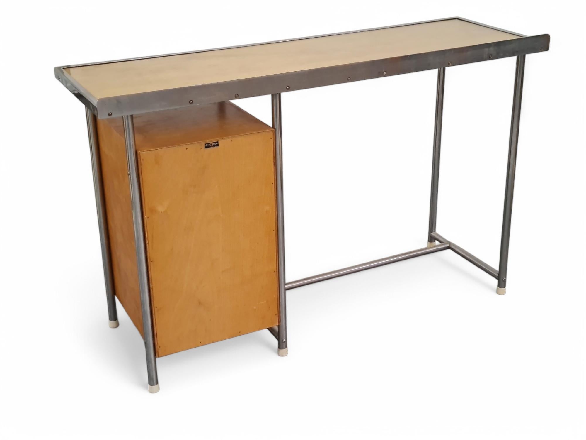 Tubular Steel Functional Desk in Birch, Heteka Finland 1930s For Sale 1