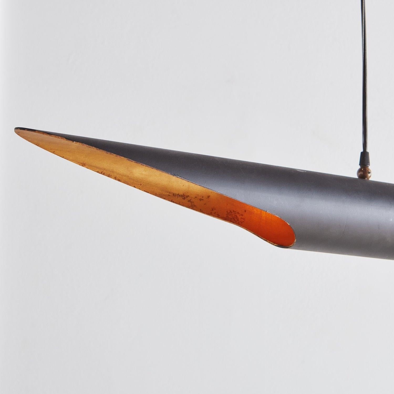 Tubular Steel + Gold Leaf Pendant Light, Italy 20th Century 'Two Available' For Sale 5