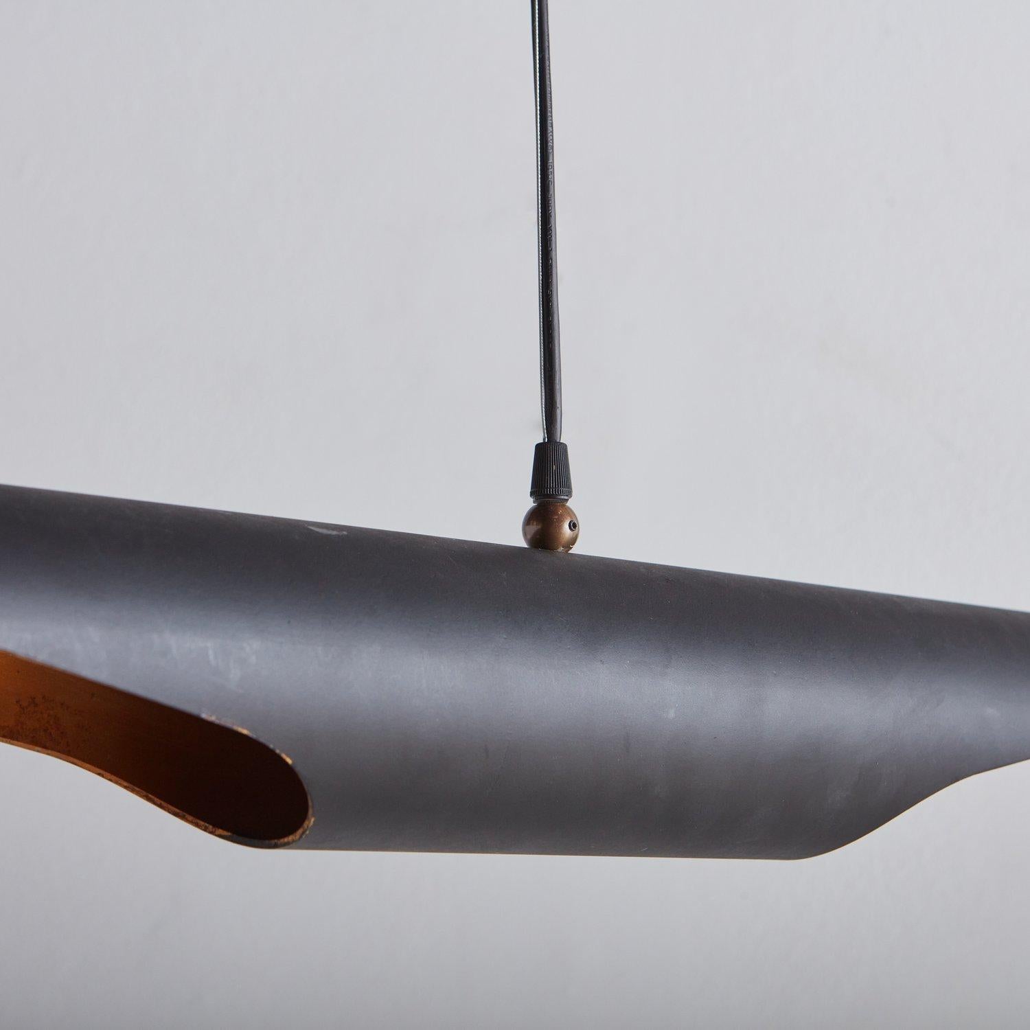 Tubular Steel + Gold Leaf Pendant Light, Italy 20th Century 'Two Available' For Sale 1
