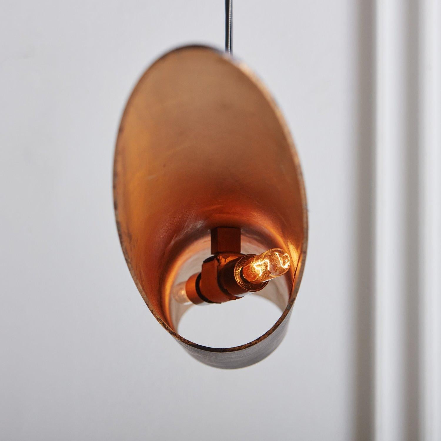 Tubular Steel + Gold Leaf Pendant Light, Italy 20th Century 'Two Available' For Sale 4