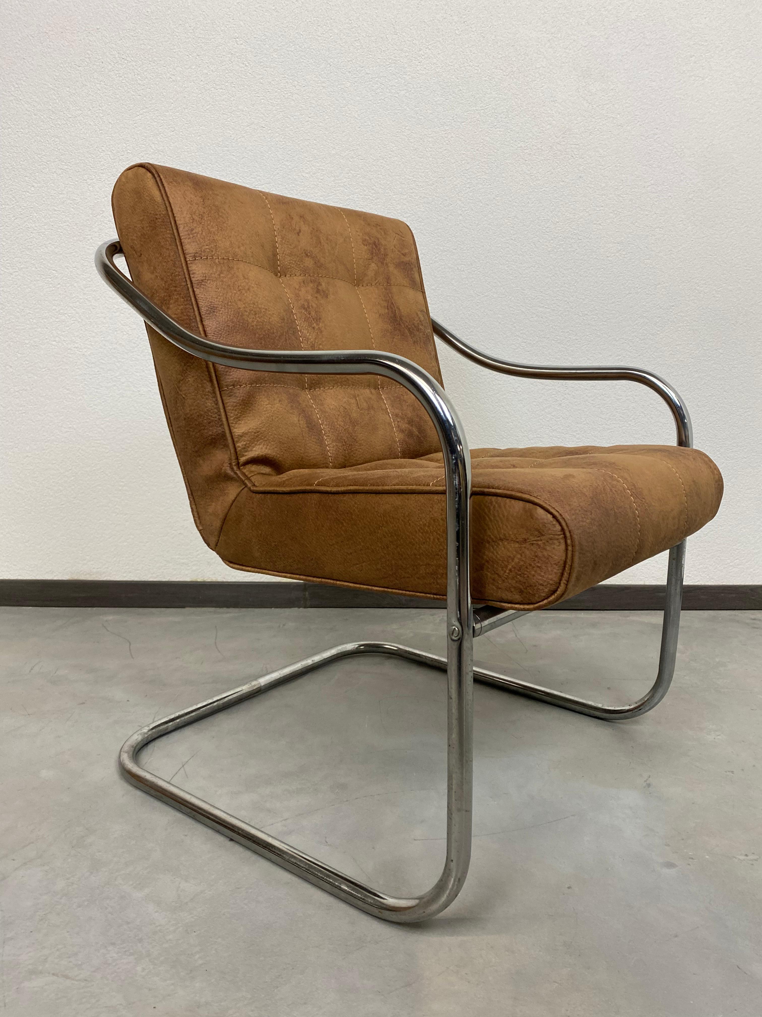 Mid-Century Modern Tubular Steel Lounge Chair