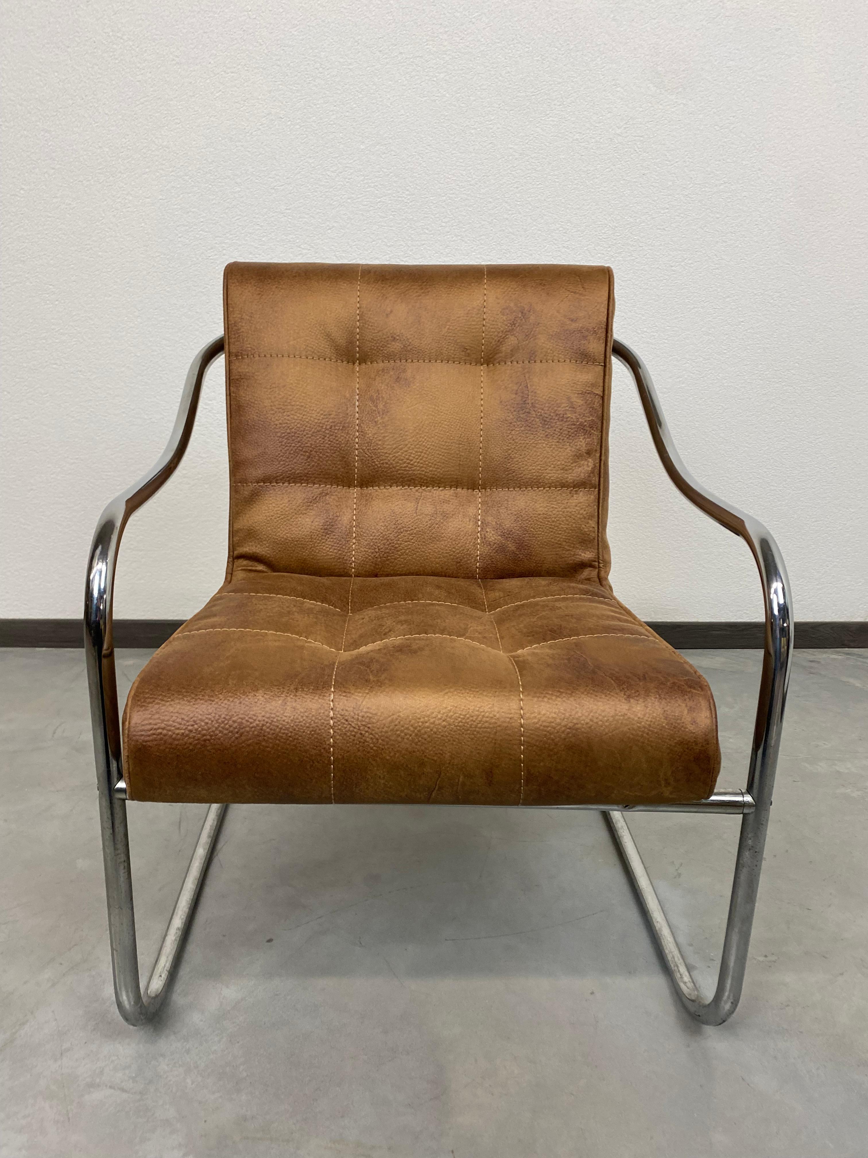 Mid-20th Century Tubular Steel Lounge Chair