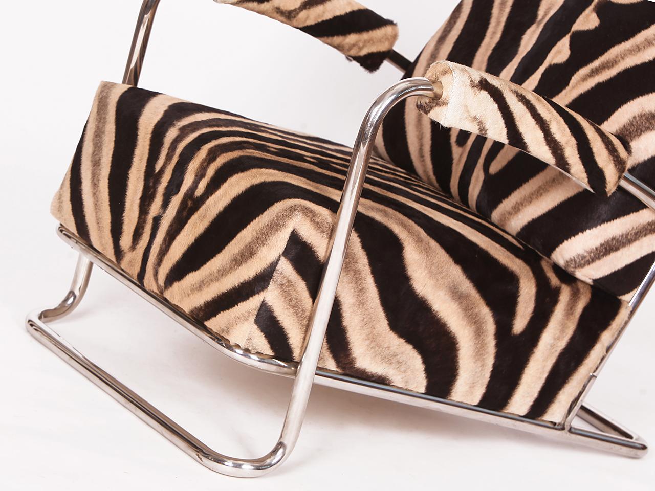 Sedia a sdraio in acciaio tubolare Zebra Hide di Fa. Hynek Gottwald, 1930 in vendita 3
